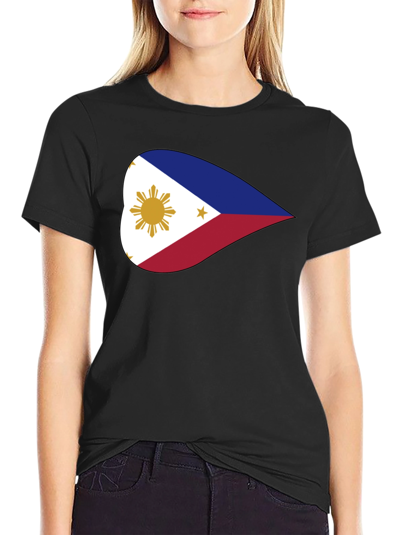 Black Philippine Flag Heart Graphic Black T-Shirt view 2