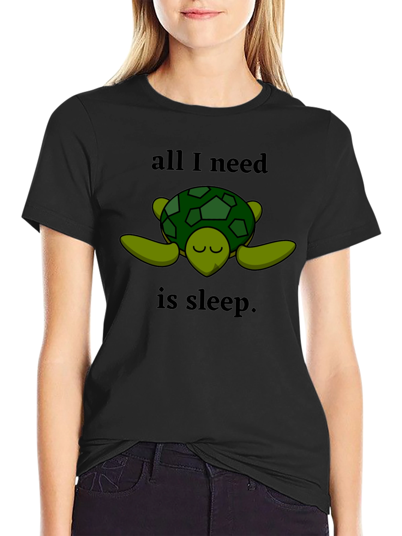 Black All I Need is Sleep Turtle Graphic T-Shirt view 2