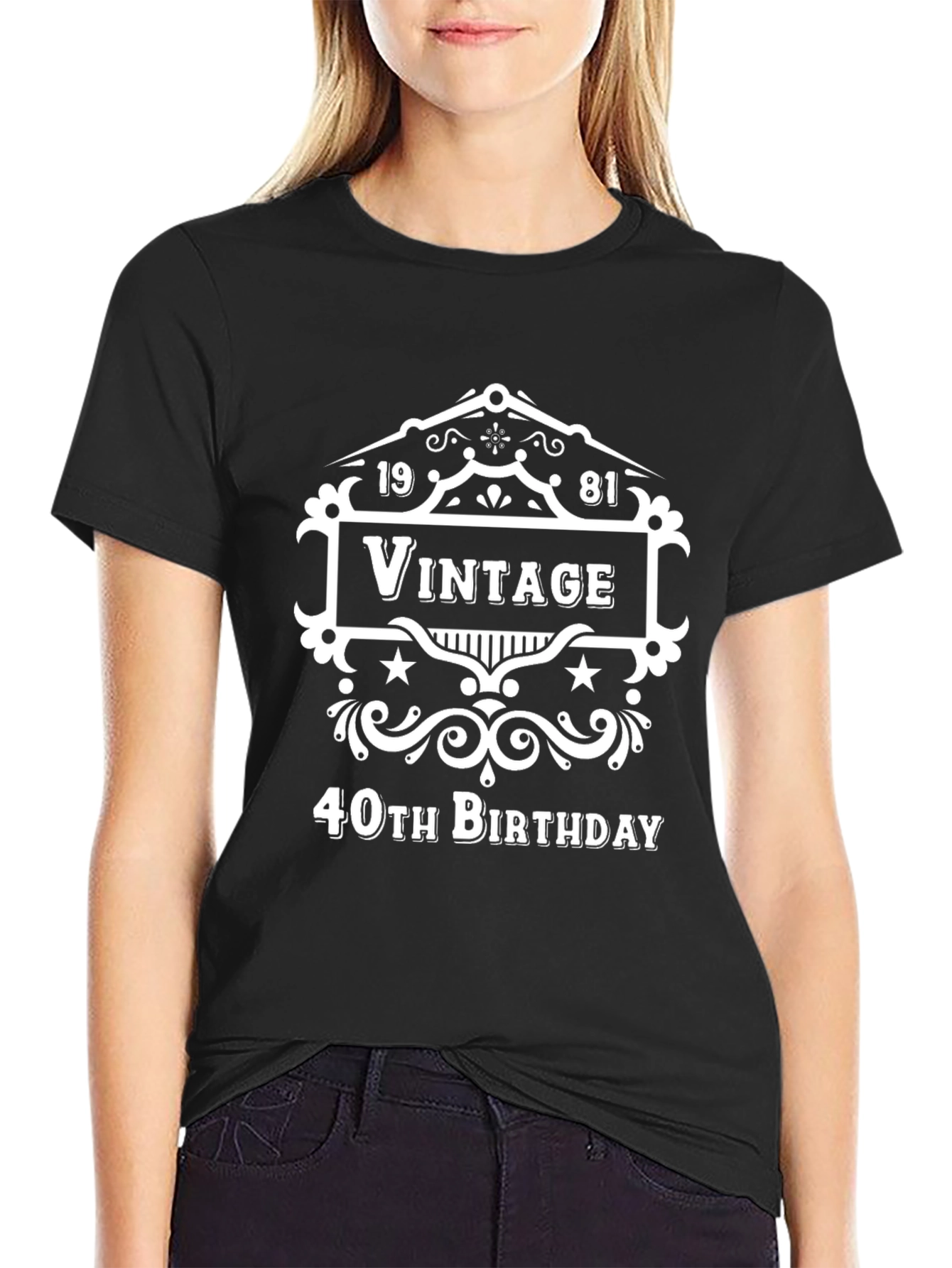 Black Vintage 1981 40th Birthday T-Shirt view 2