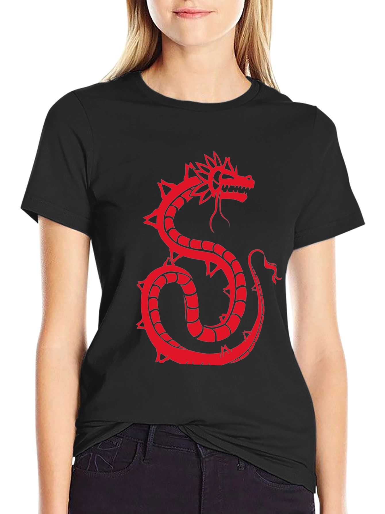 Black Red Dragon Graphic Black T-Shirt view 2
