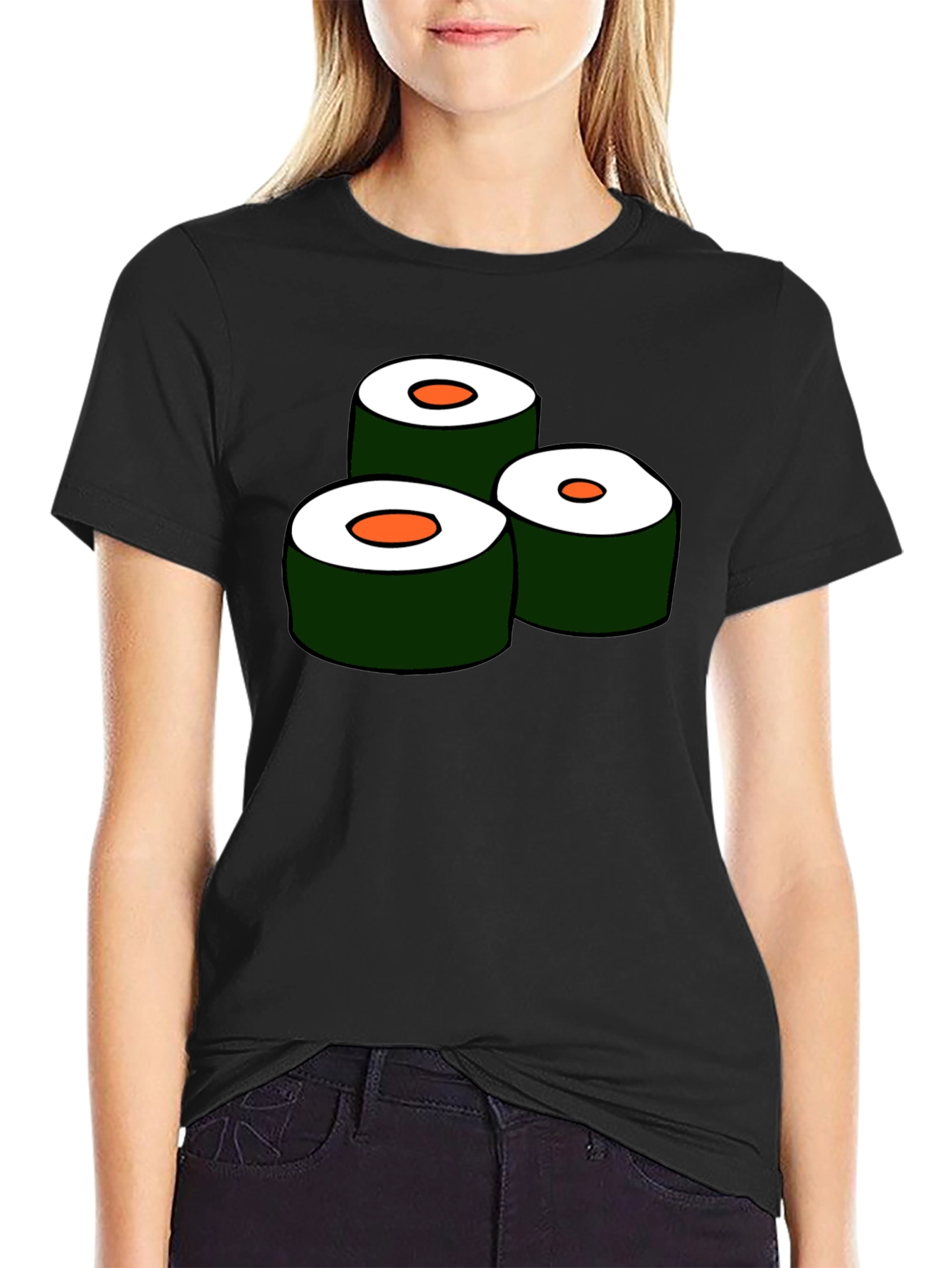 Black Sushi Roll Graphic Tee - Unique Foodie T-Shirt view 2