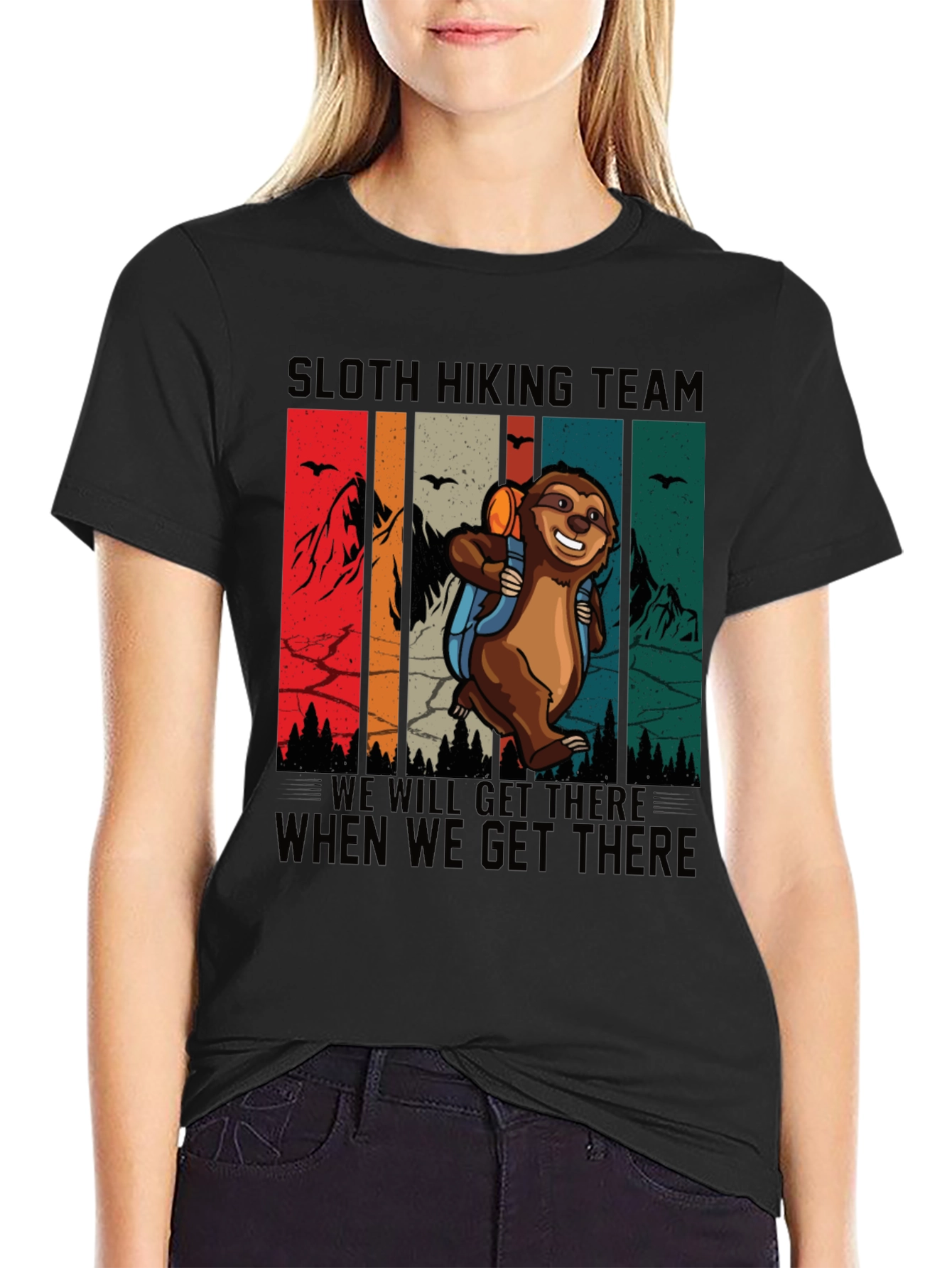 Black Sloth Hiking Team T-Shirt Funny Graphic Tee view 2