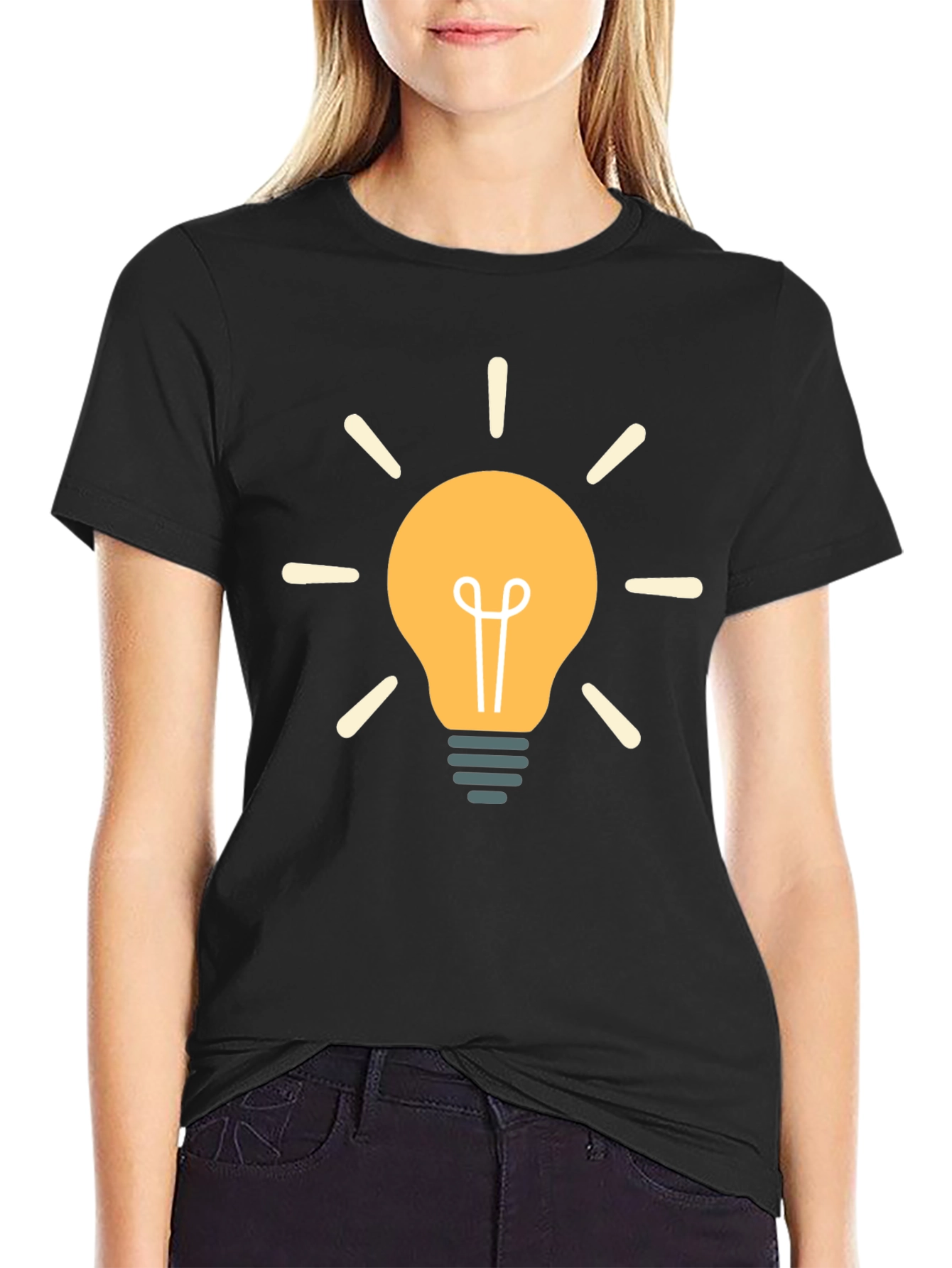 Black Creative Idea Lightbulb Graphic Black T-Shirt view 2
