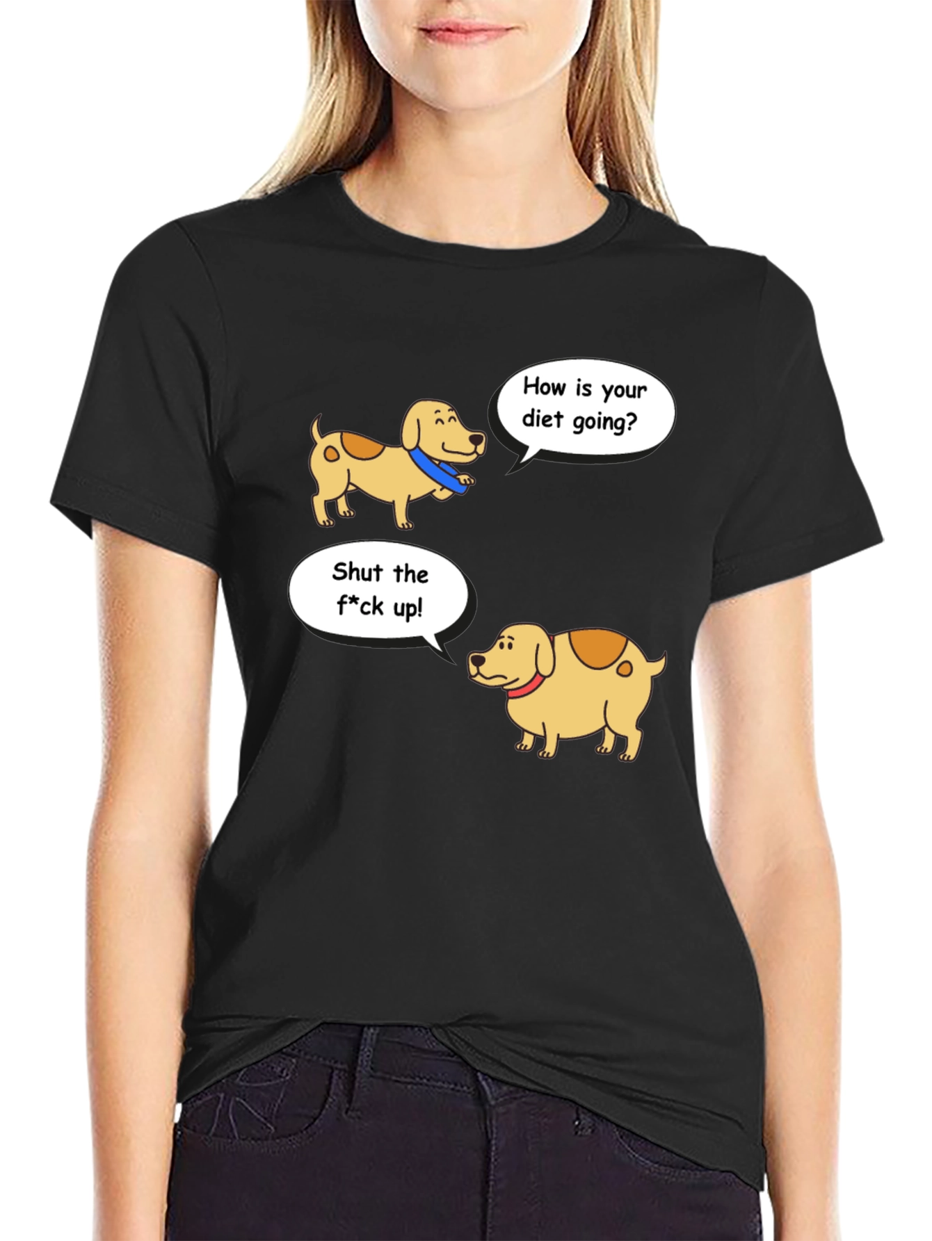 Black Funny Diet Dog Cartoon T-Shirt view 2