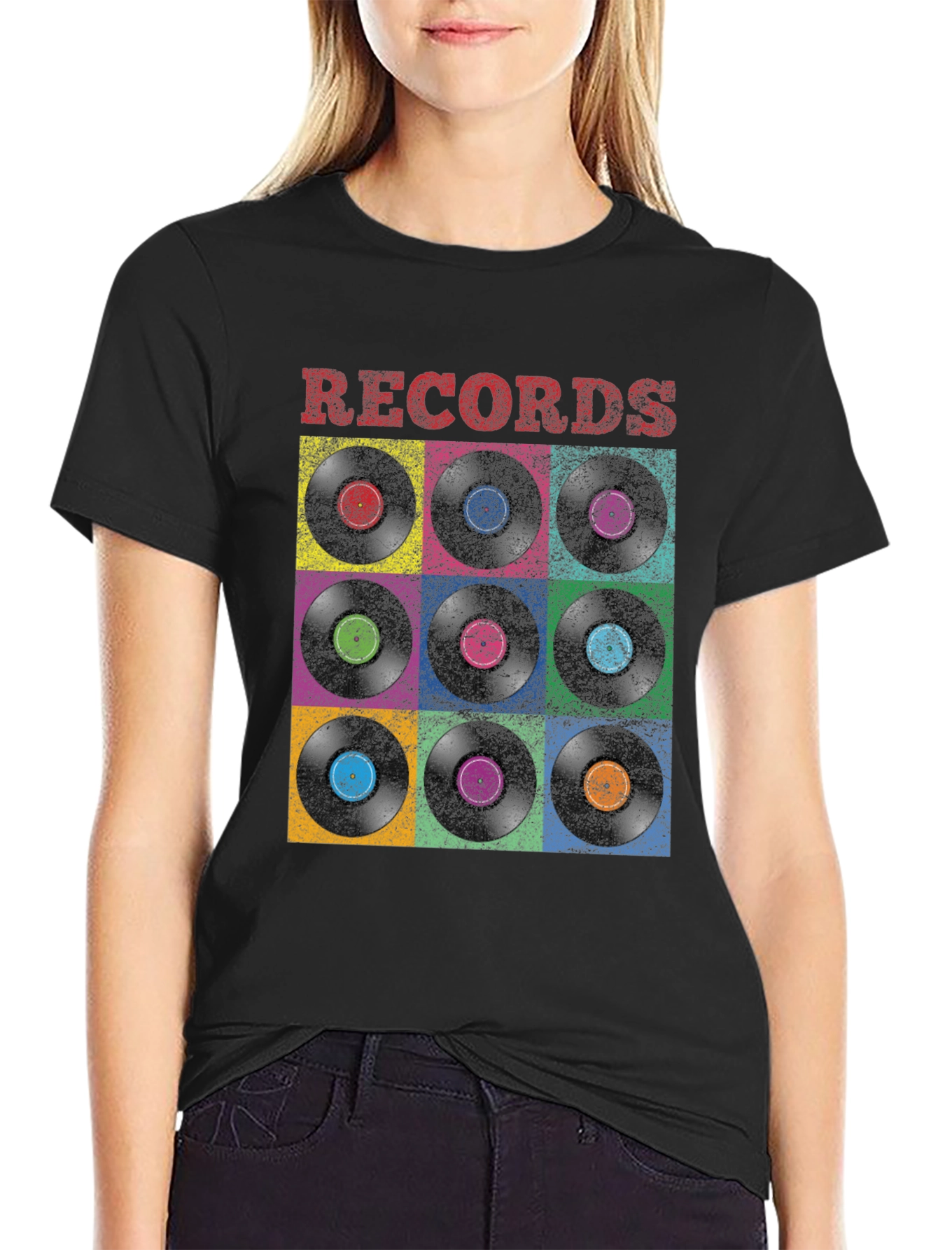 Black Retro Vinyl Record Graphic T-Shirt view 2