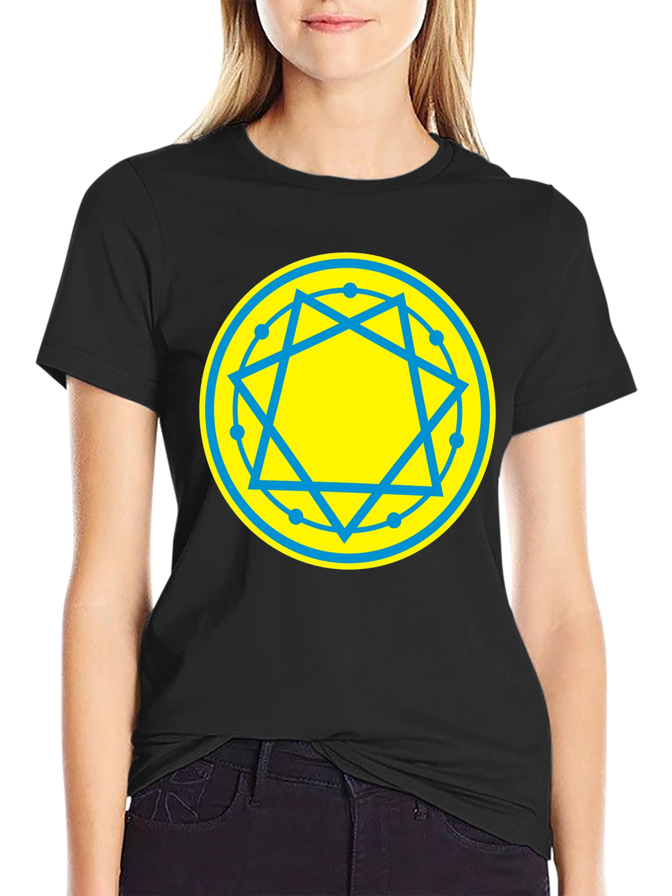 Black Geometric Symbol Tee - Black Cotton Blend T-Shirt view 2
