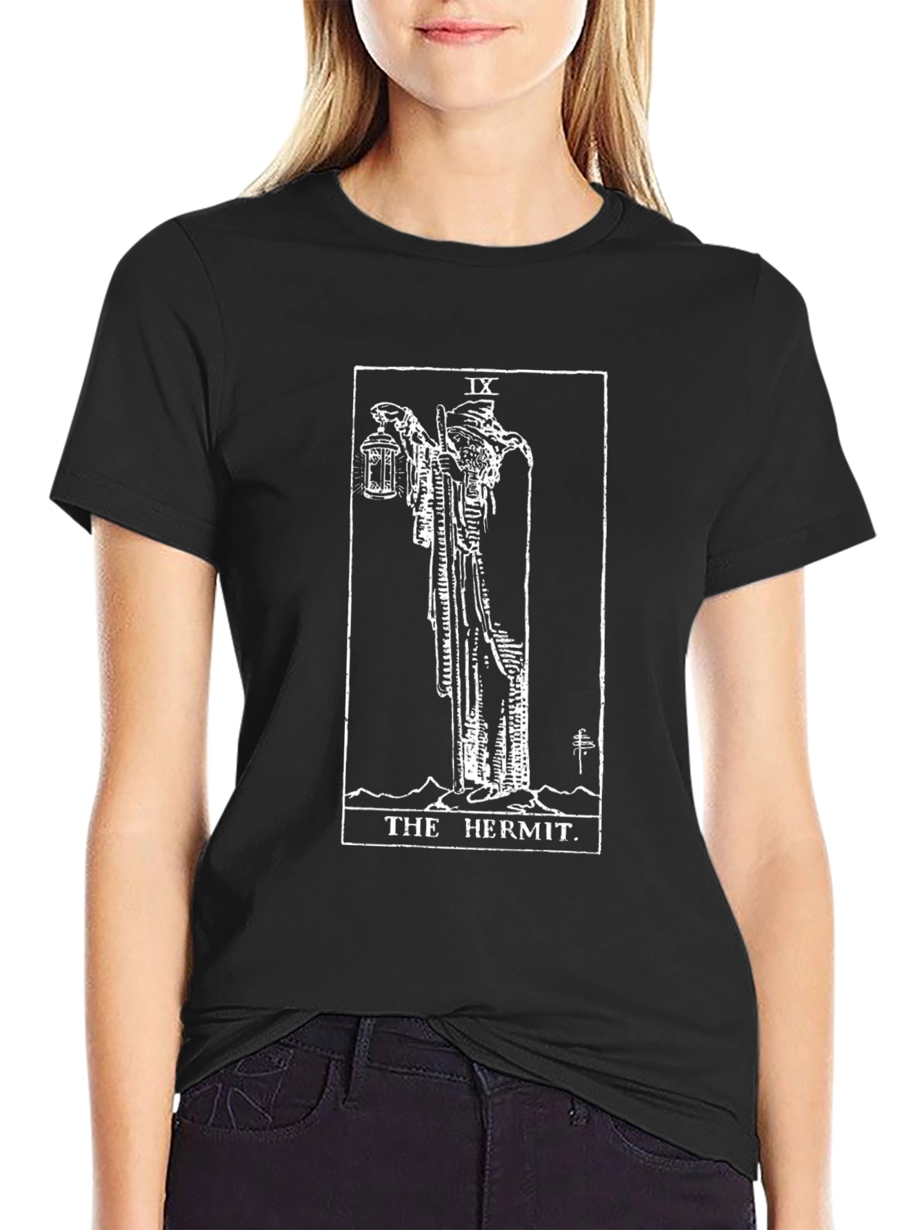 Black The Hermit Tarot Card Graphic T-Shirt - Black view 2