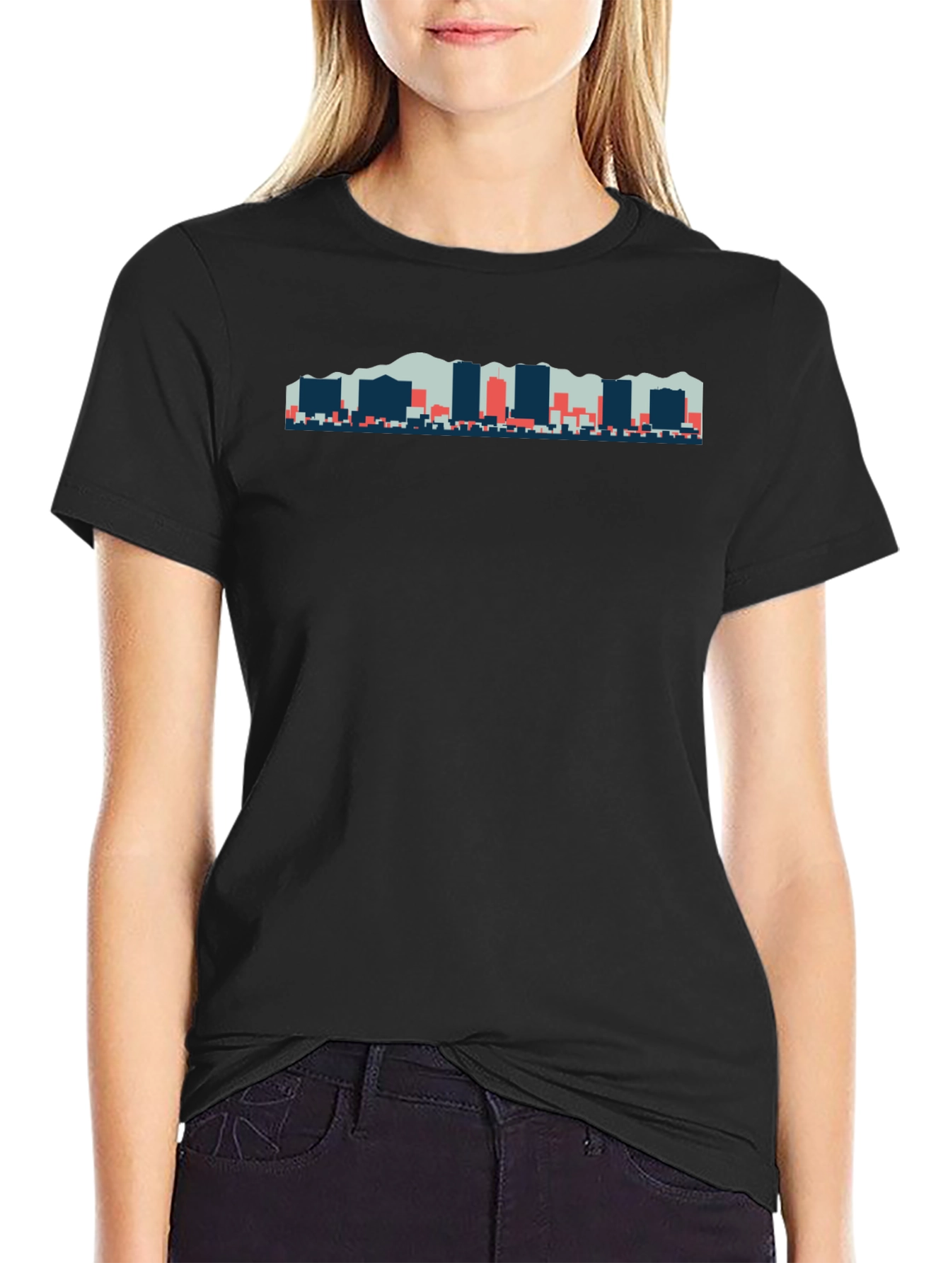 Black Abstract City Skyline T-Shirt view 2
