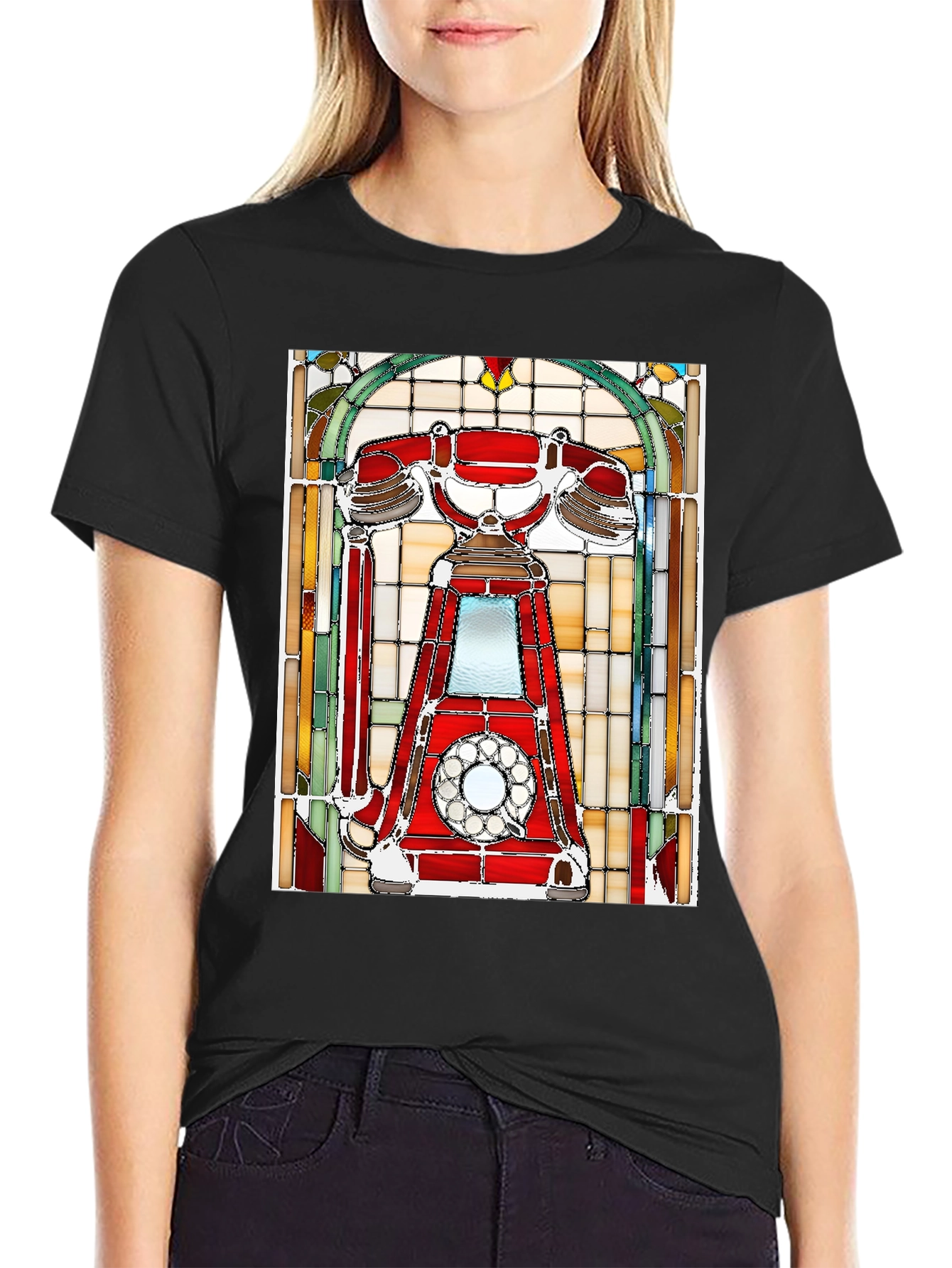 Black Retro Rotary Phone T-Shirt - Classic Design view 2