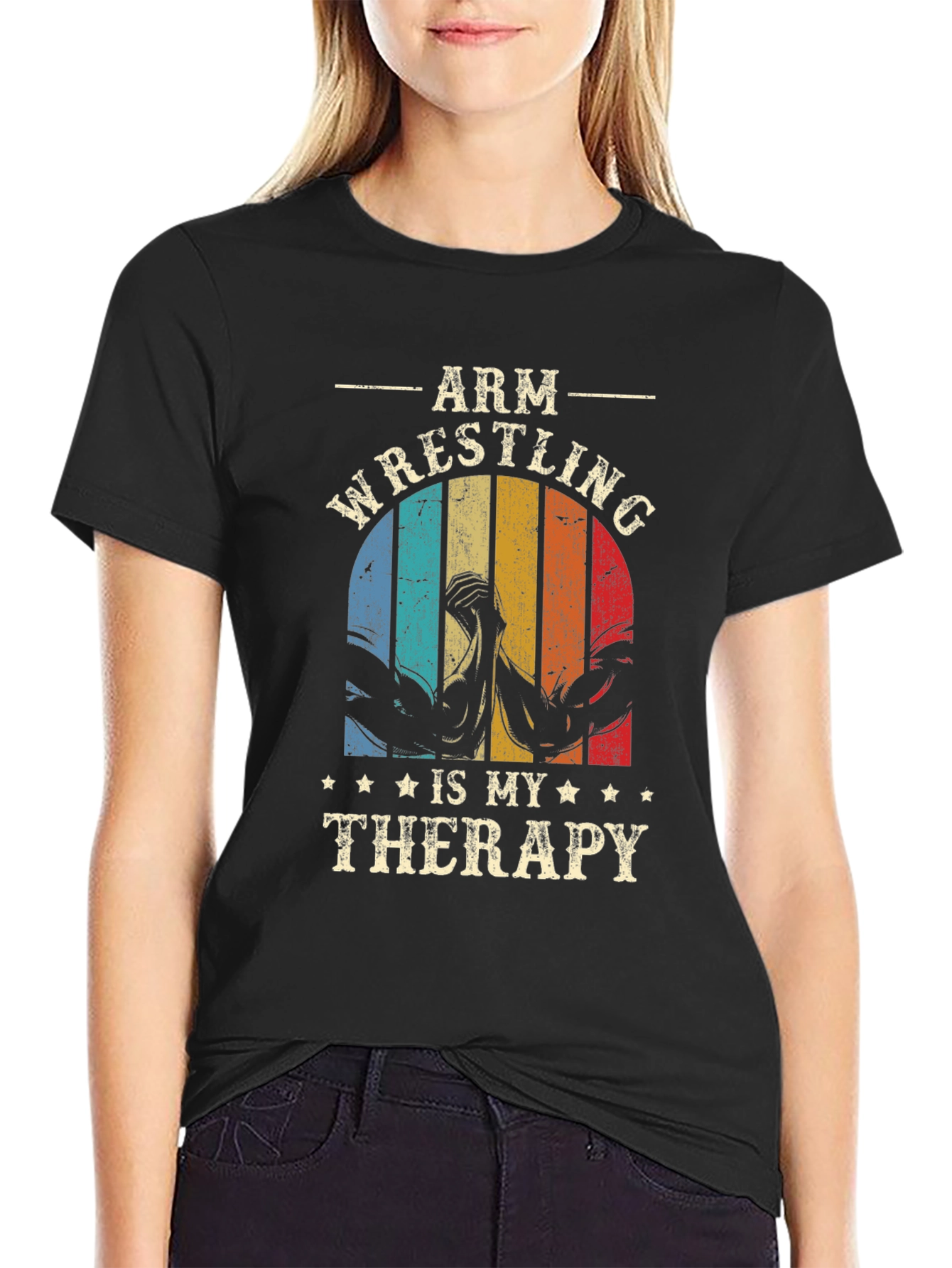 Black Arm Wrestling Therapy T-Shirt view 2