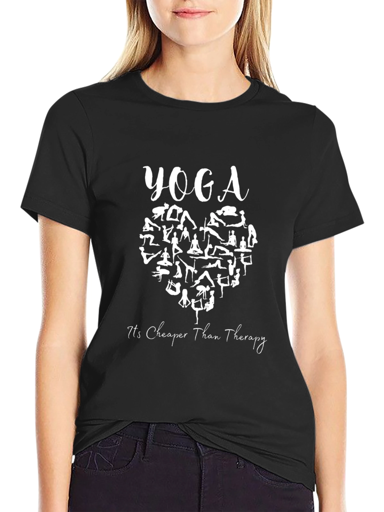 Black Yoga Cheaper Than Therapy Graphic T-Shirt view 2