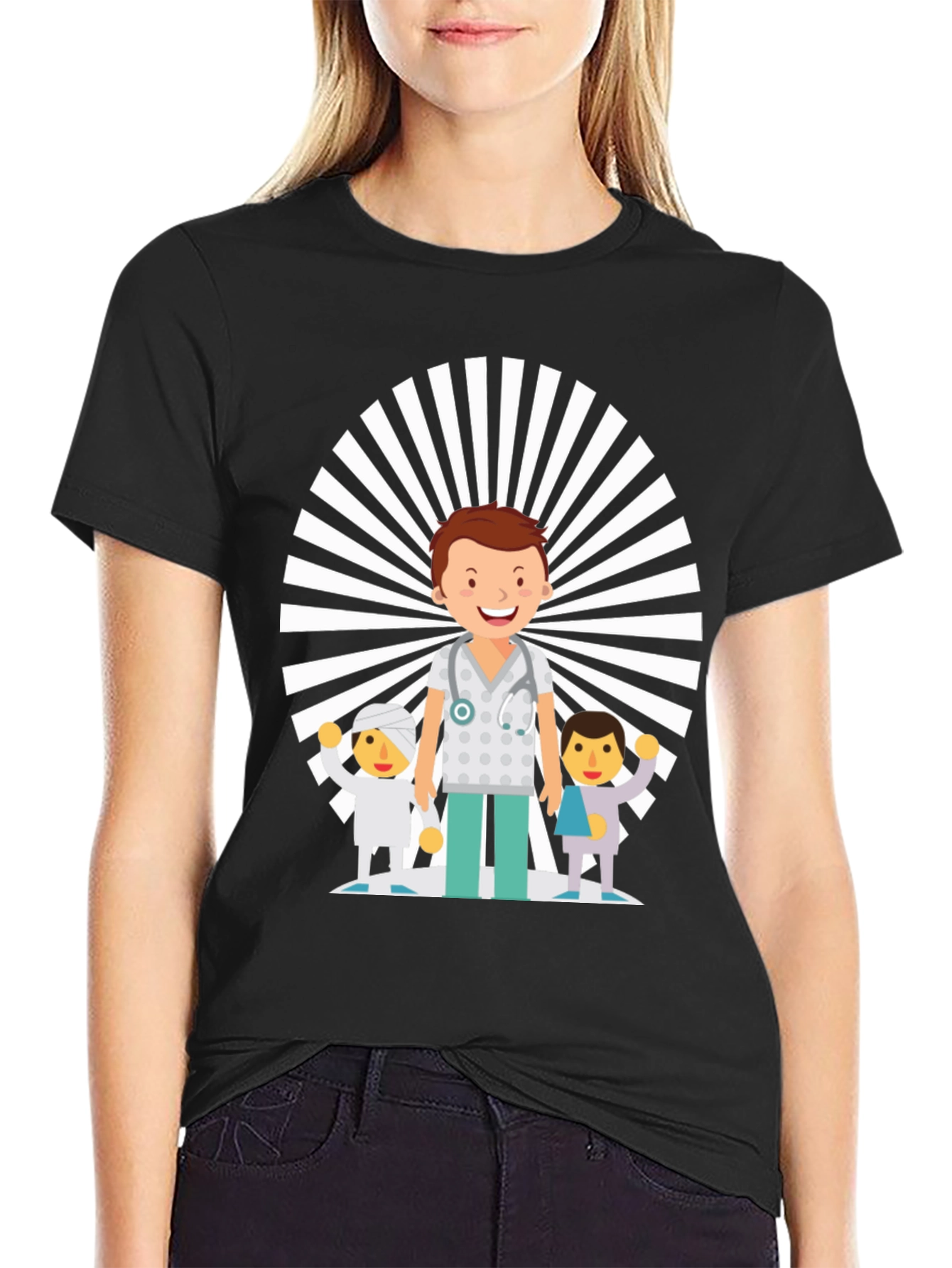 Black Cartoon Doctor Graphic T-Shirt view 2