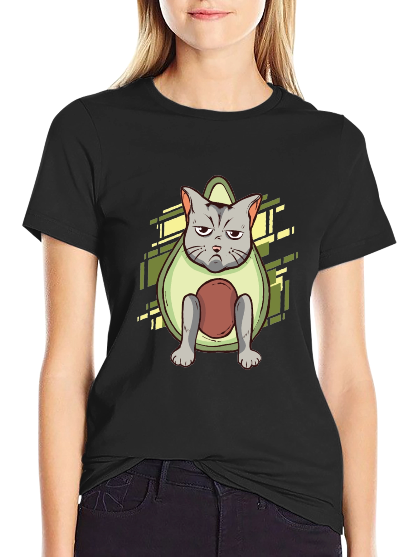 Black Avocado Cat Graphic Tee - Unique Design view 2