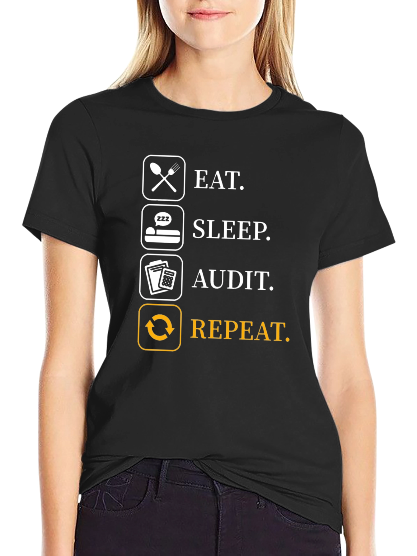 Black Eat Sleep Audit Repeat T-Shirt - Funny Accountant Gift view 2