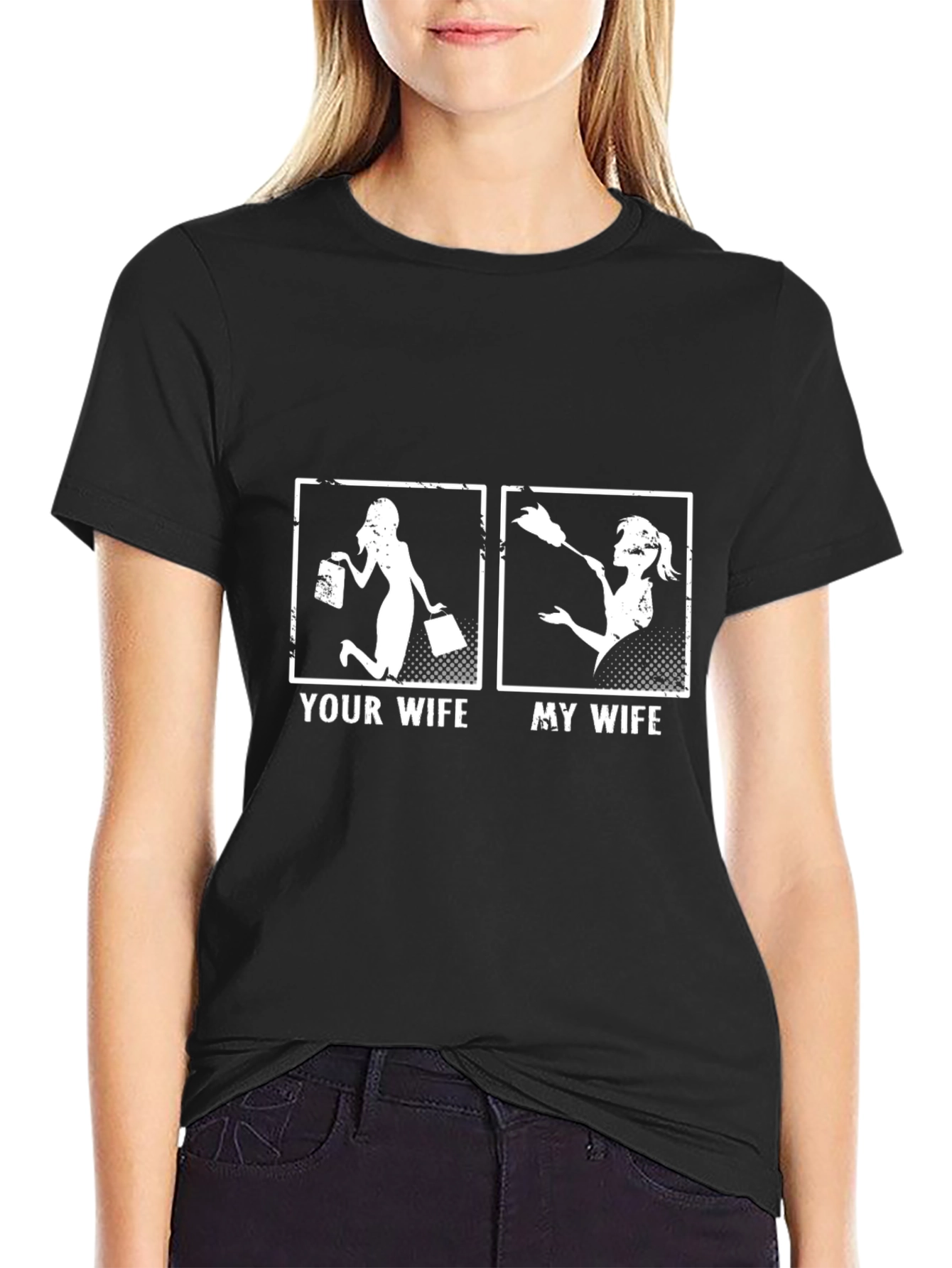 Black Your Wife vs. My Wife T-Shirt view 2