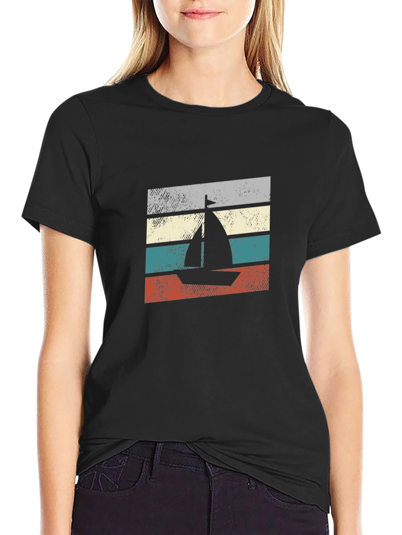 Black Retro Sailboat Graphic T-Shirt - Vintage Style Tee view 2