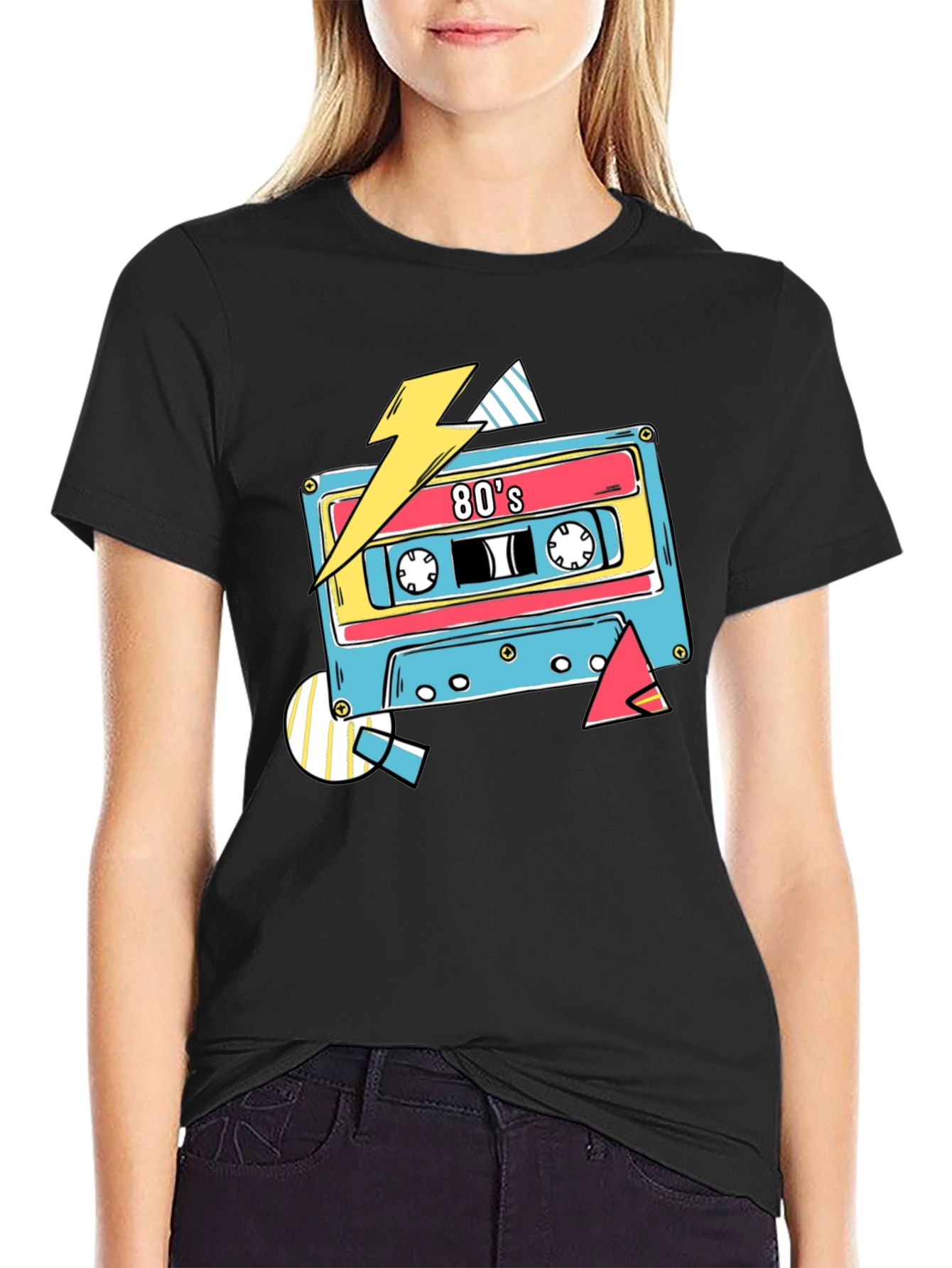 Black Retro 80's Cassette Tape Graphic T-Shirt view 2