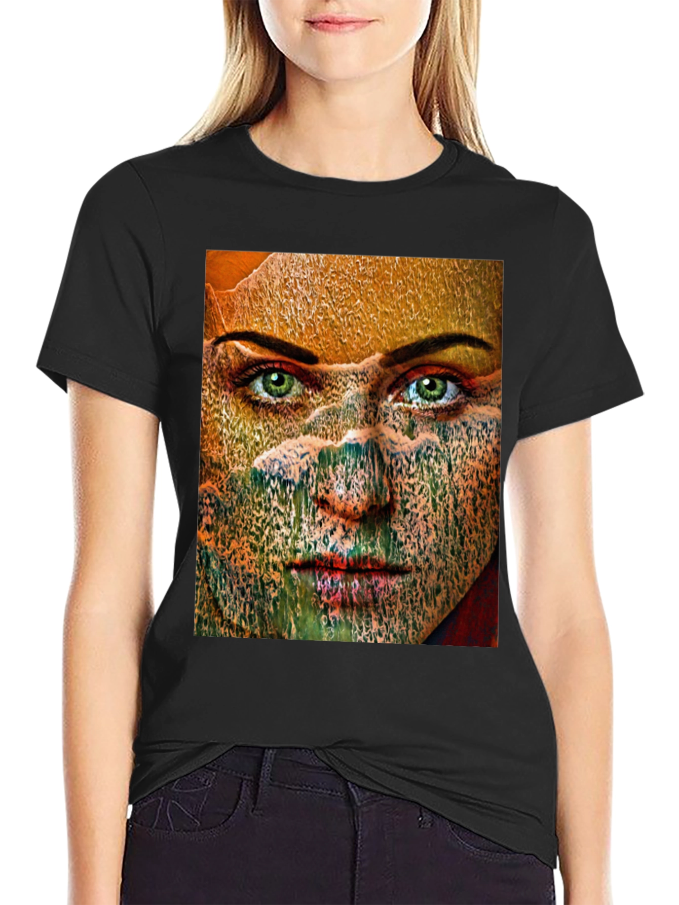 Black Abstract Woman Graphic Print Black T-Shirt view 2