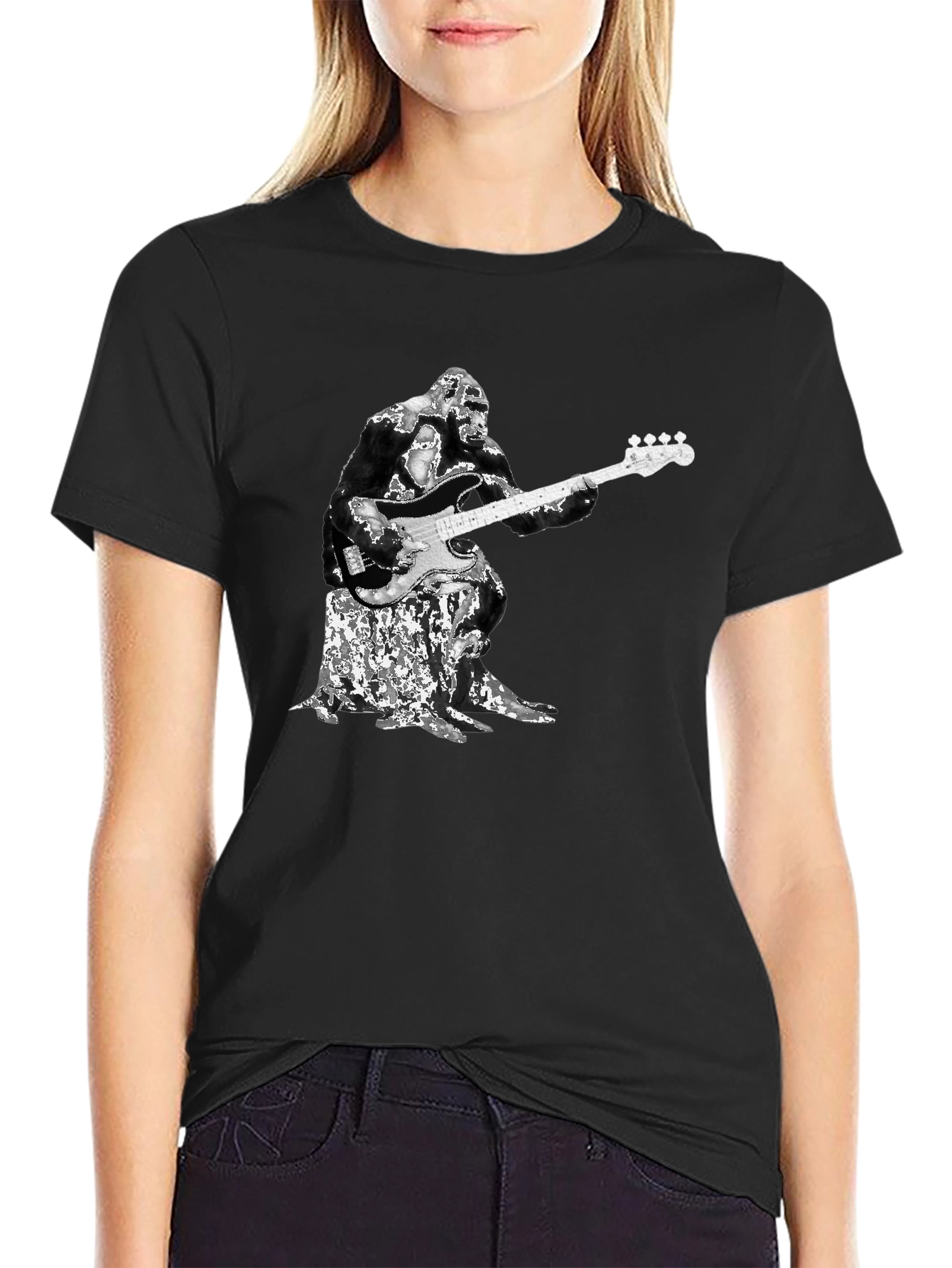Black Gorilla Bass Player Graphic T-Shirt view 2