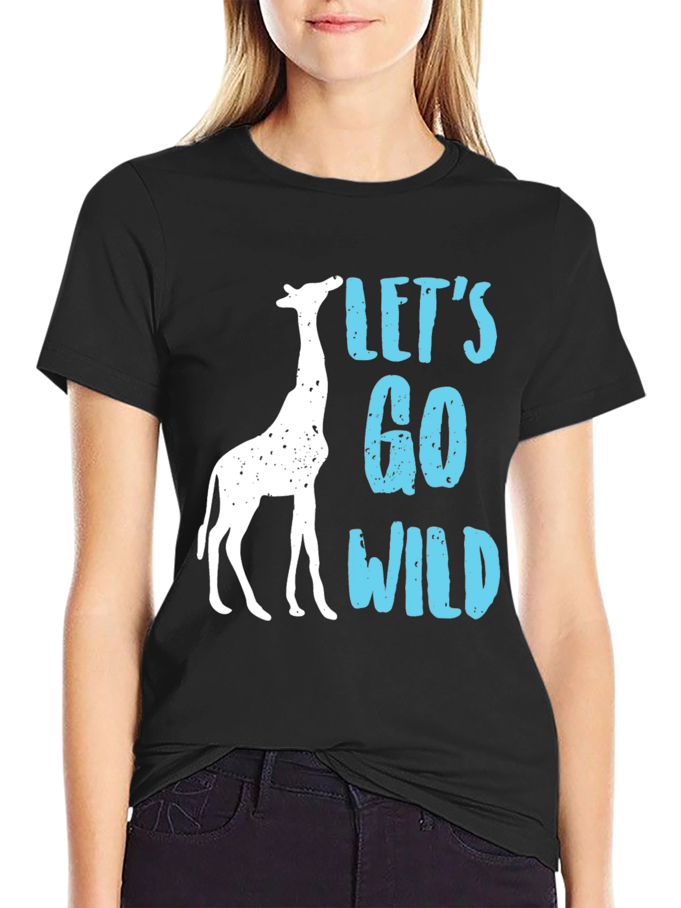 Black Let's Go Wild Giraffe Graphic Tee view 2