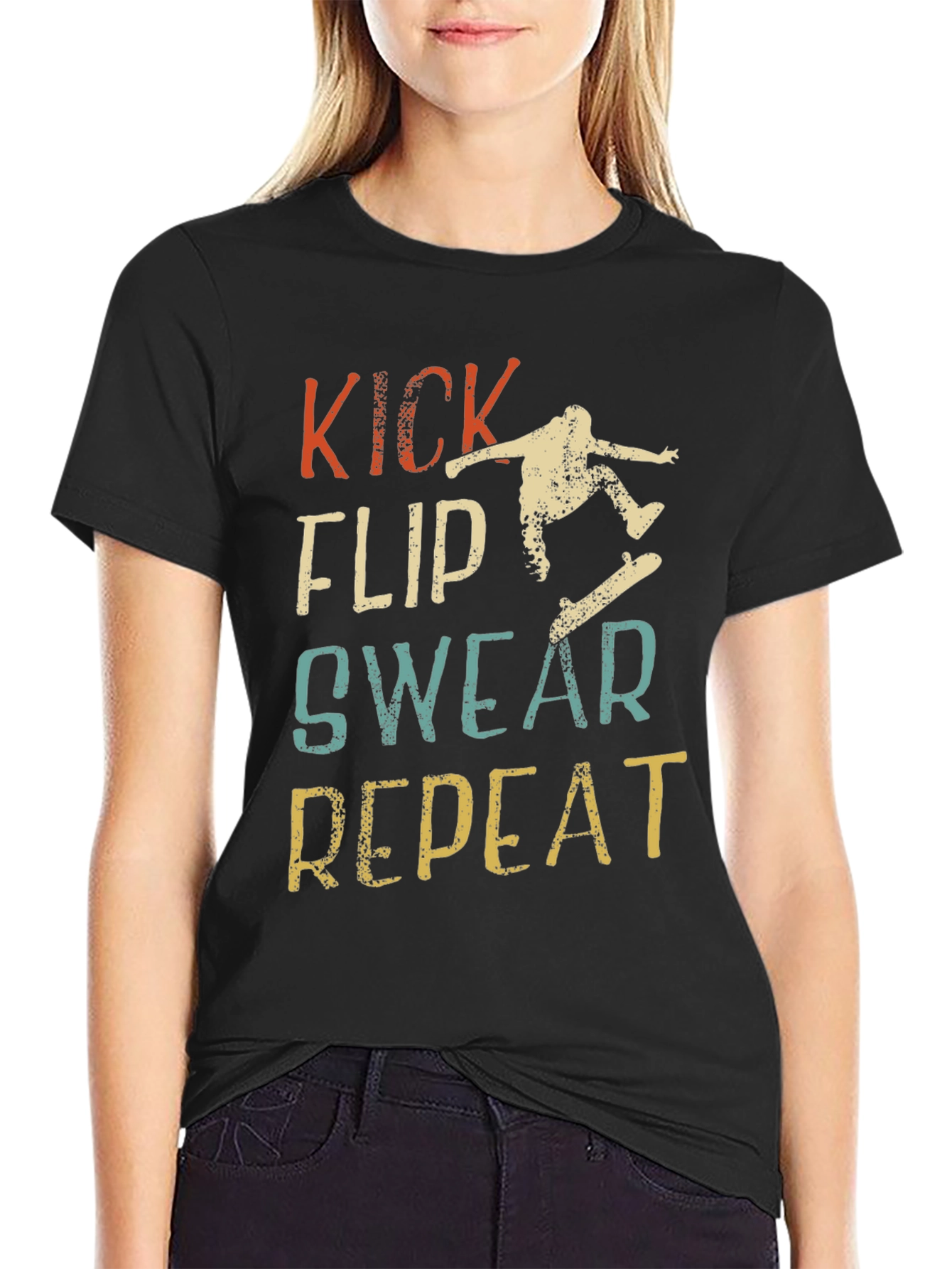 Black Kick Flip Swear Repeat Graphic T-Shirt view 2