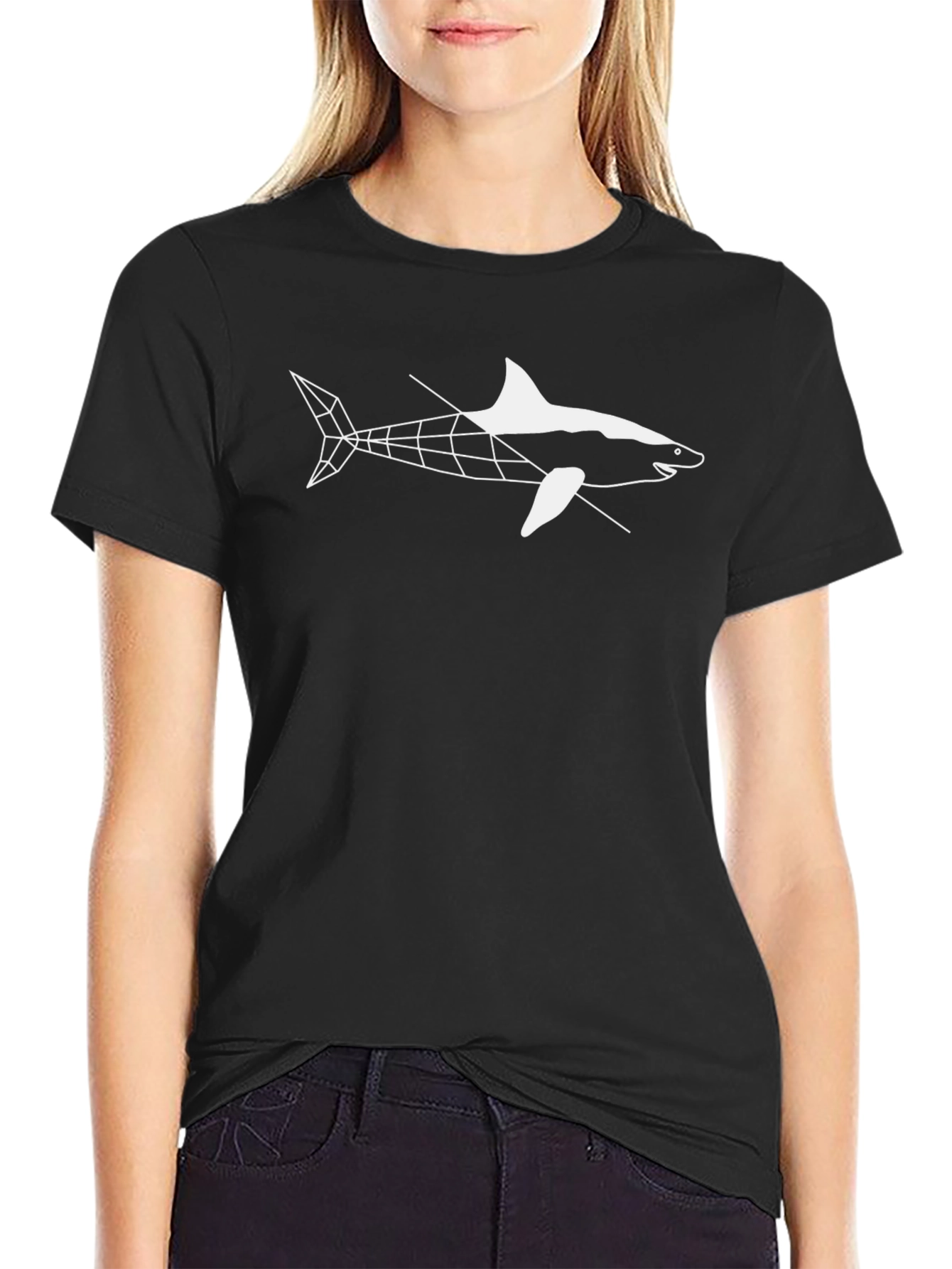 Black Geometric Shark Graphic Tee - Men's Black T-Shirt view 2