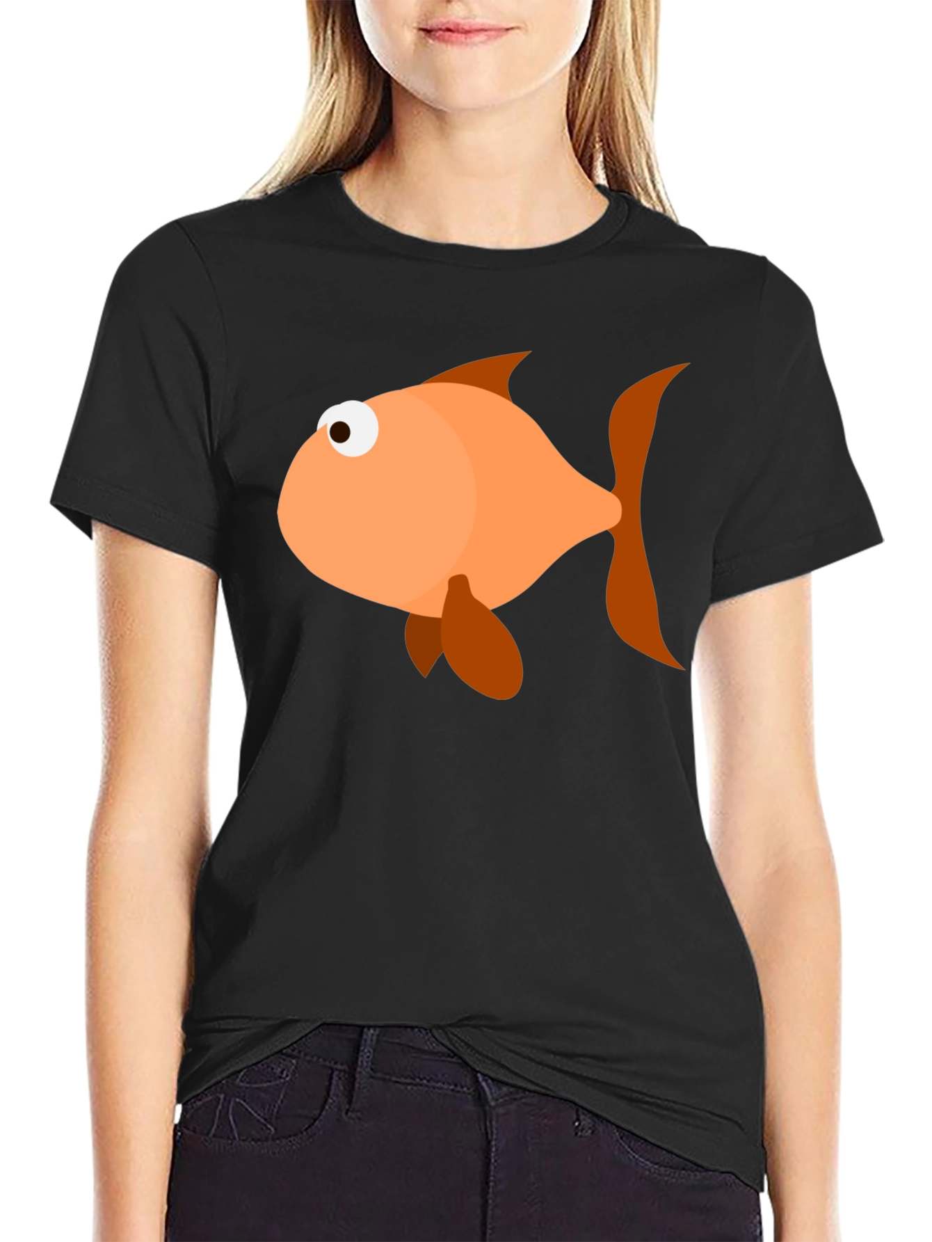 Black Funny Fish Graphic T-Shirt - Black Cotton Blend view 2