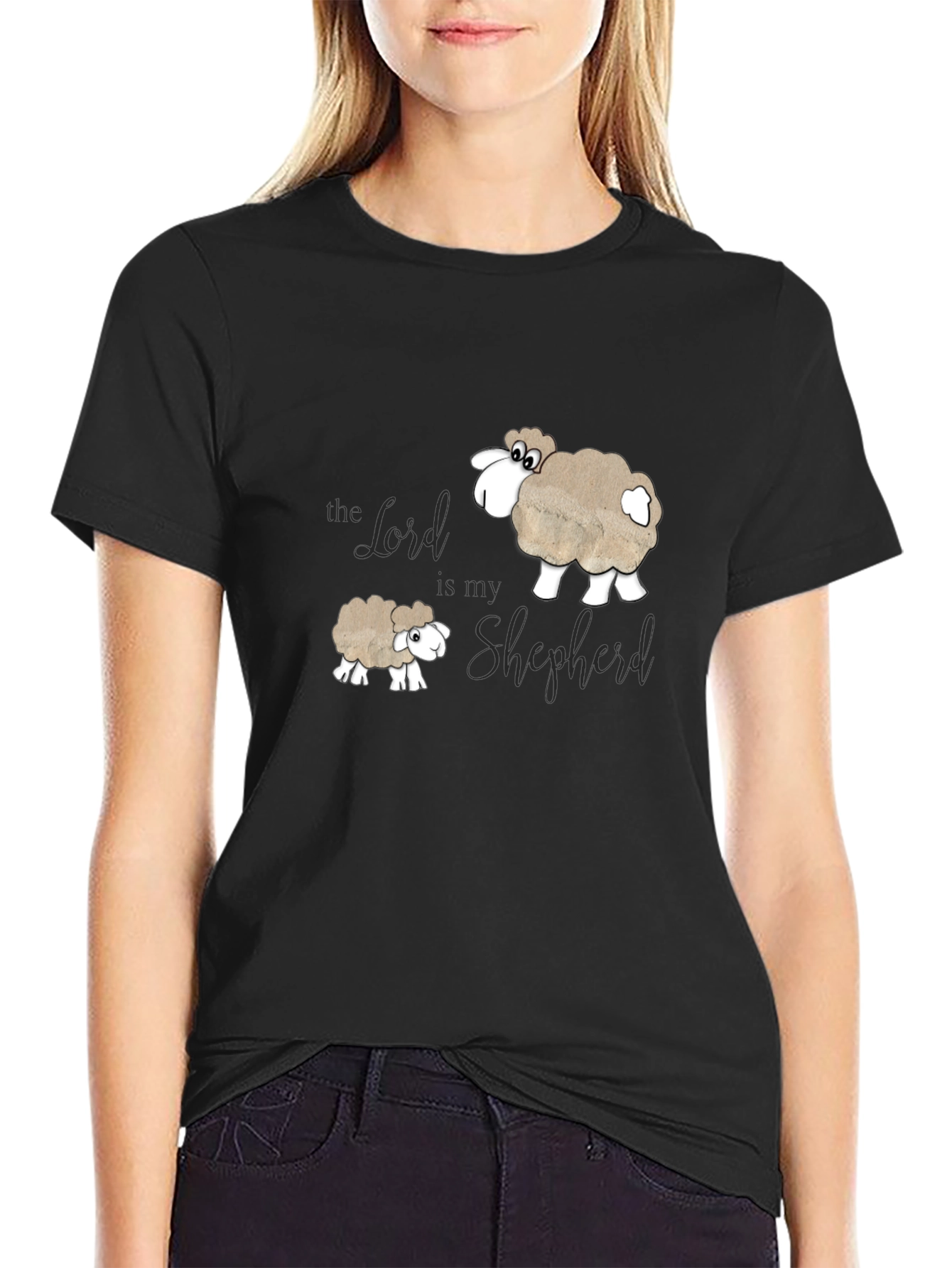 Black The Lord is my Shepherd T-Shirt - Sheep Design view 2