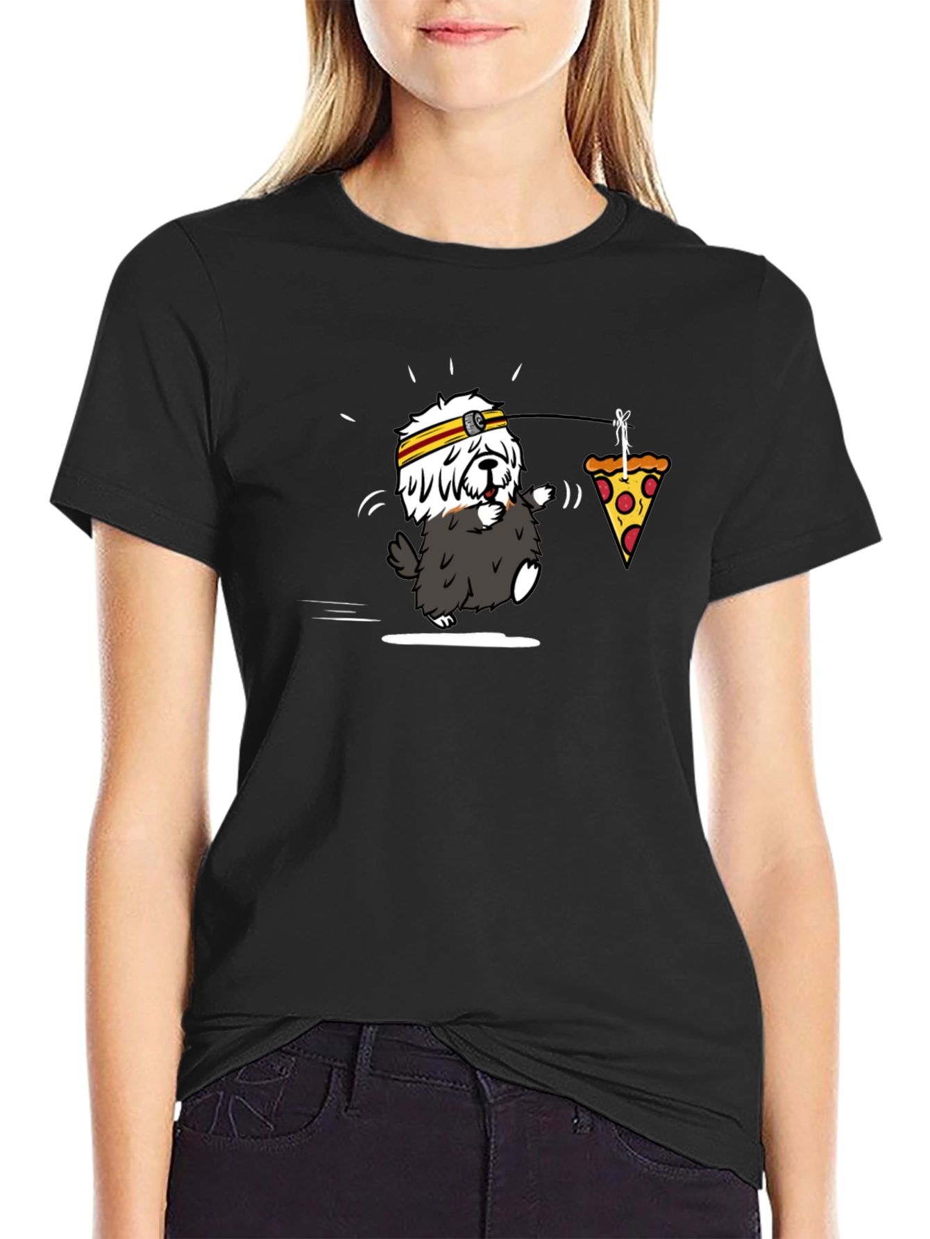Black Funny Pizza Dog T-Shirt view 2