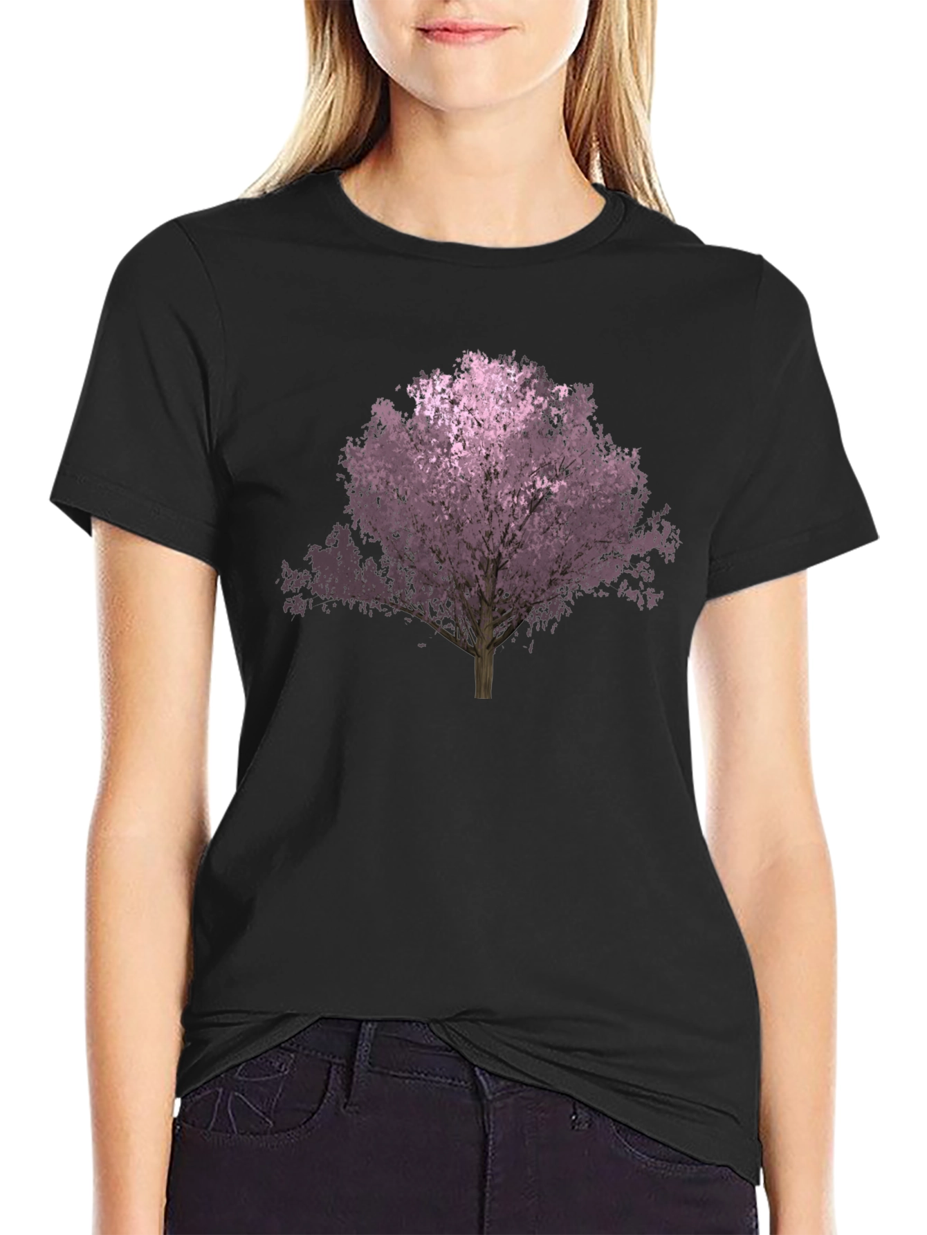 Black Black T-Shirt with Floral Tree Graphic view 2