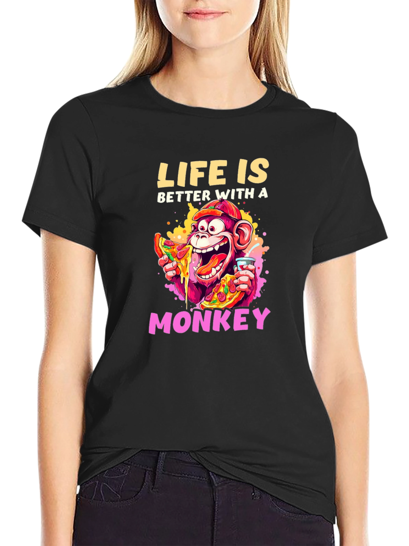 Black Life is Better with a Monkey Graphic Tee view 2