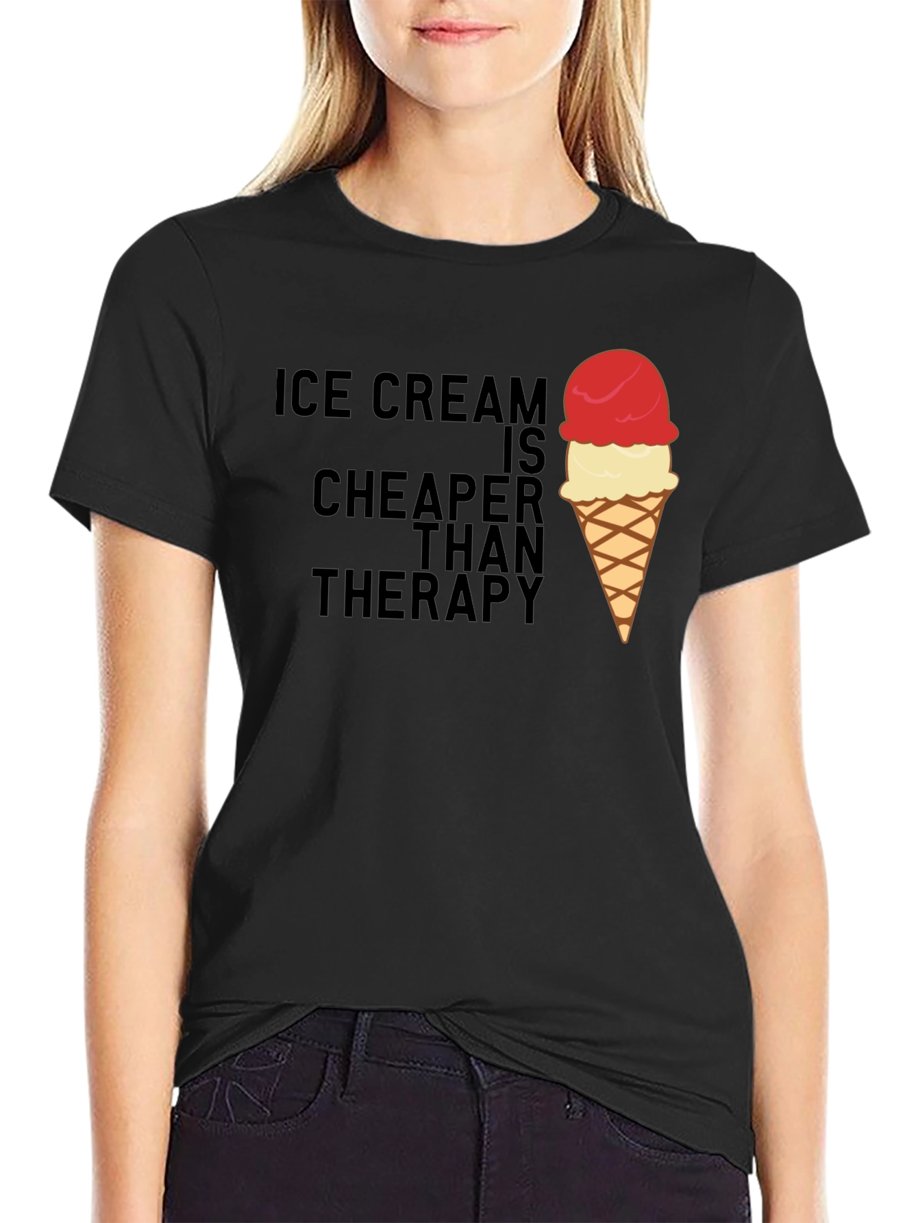 Black Ice Cream Cheaper Than Therapy Graphic Tee view 2