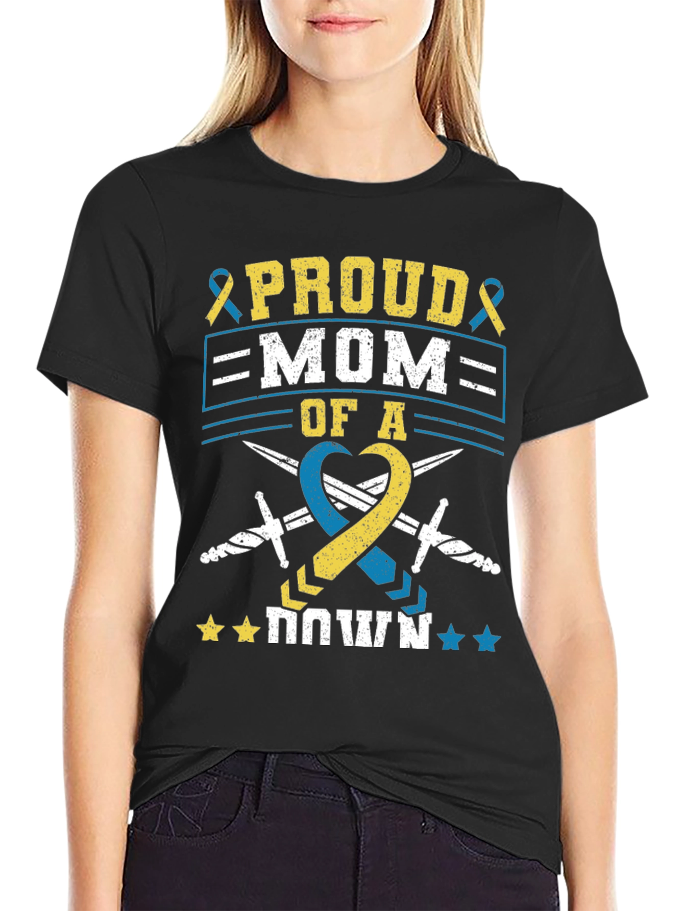 Black Proud Mom of a Down Syndrome Awareness T-Shirt view 2
