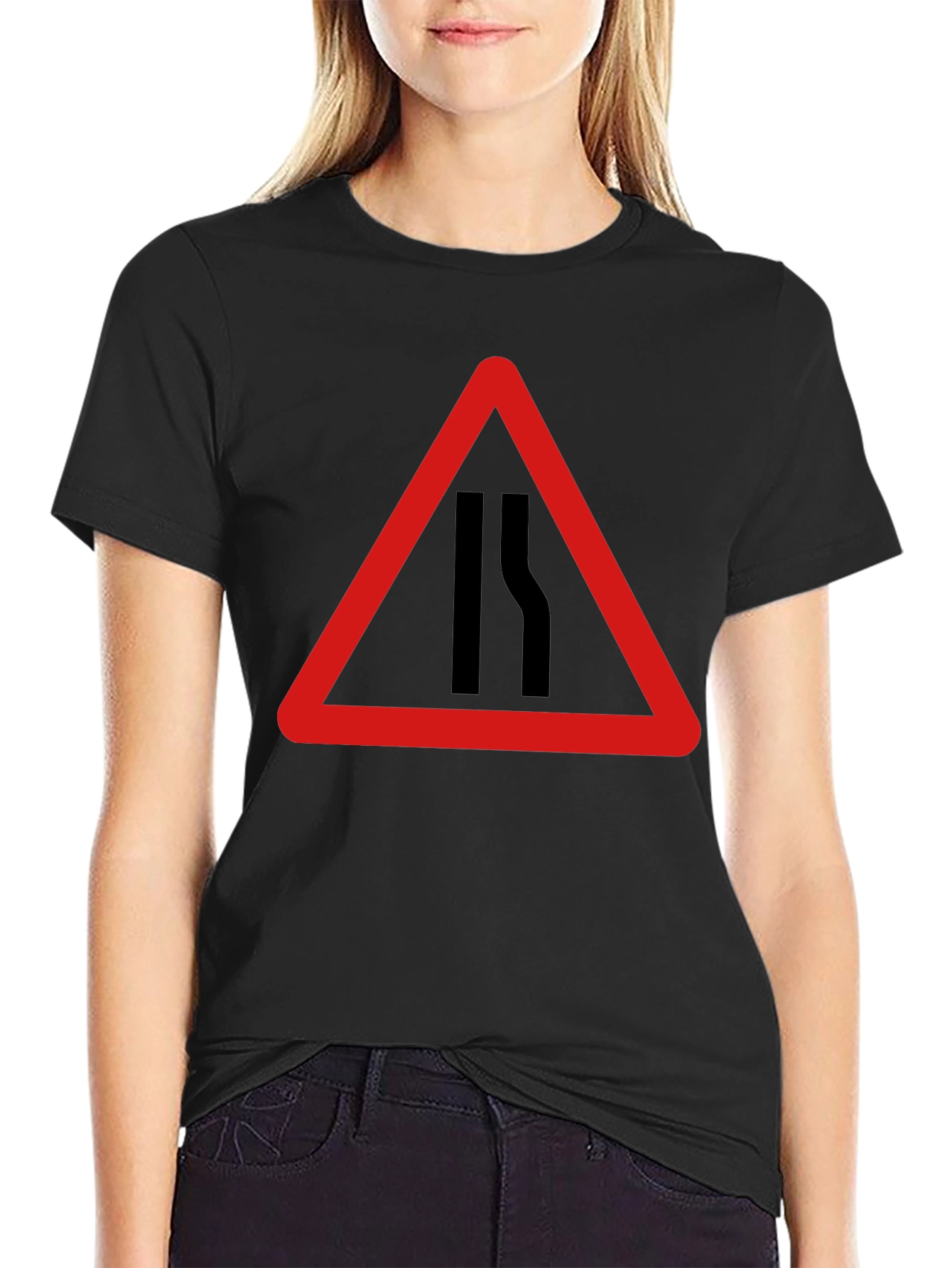 Black Road Narrows T-Shirt - Warning Sign Graphic Tee view 2