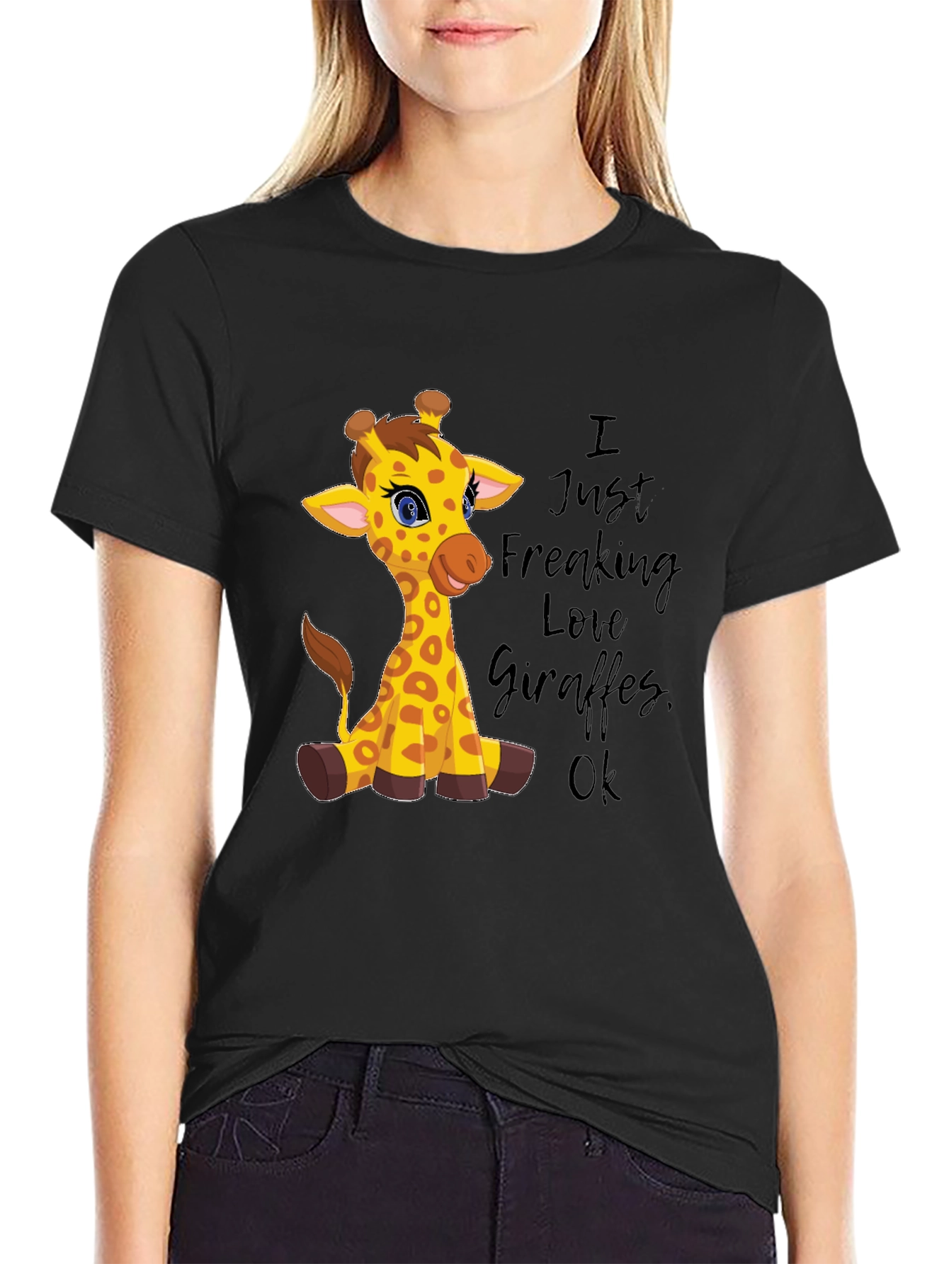 Black I Love Giraffes Graphic Tee - Unisex Black T-Shirt view 2