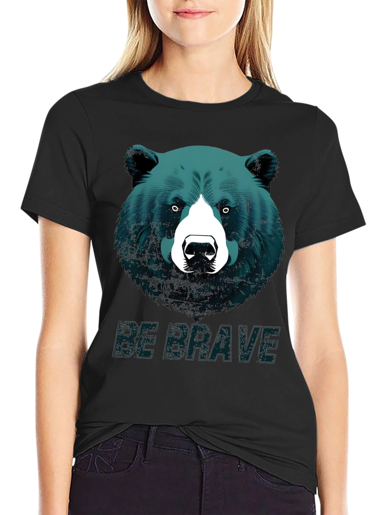 Black Be Brave Bear Graphic Tee - Black Unisex T-Shirt view 2