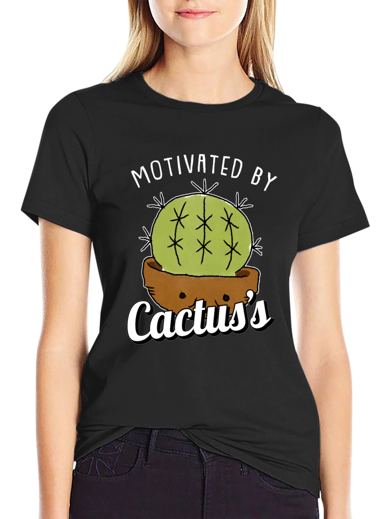 Black Motivated By Cactus's T-Shirt - Funny Plant Lover Tee view 2