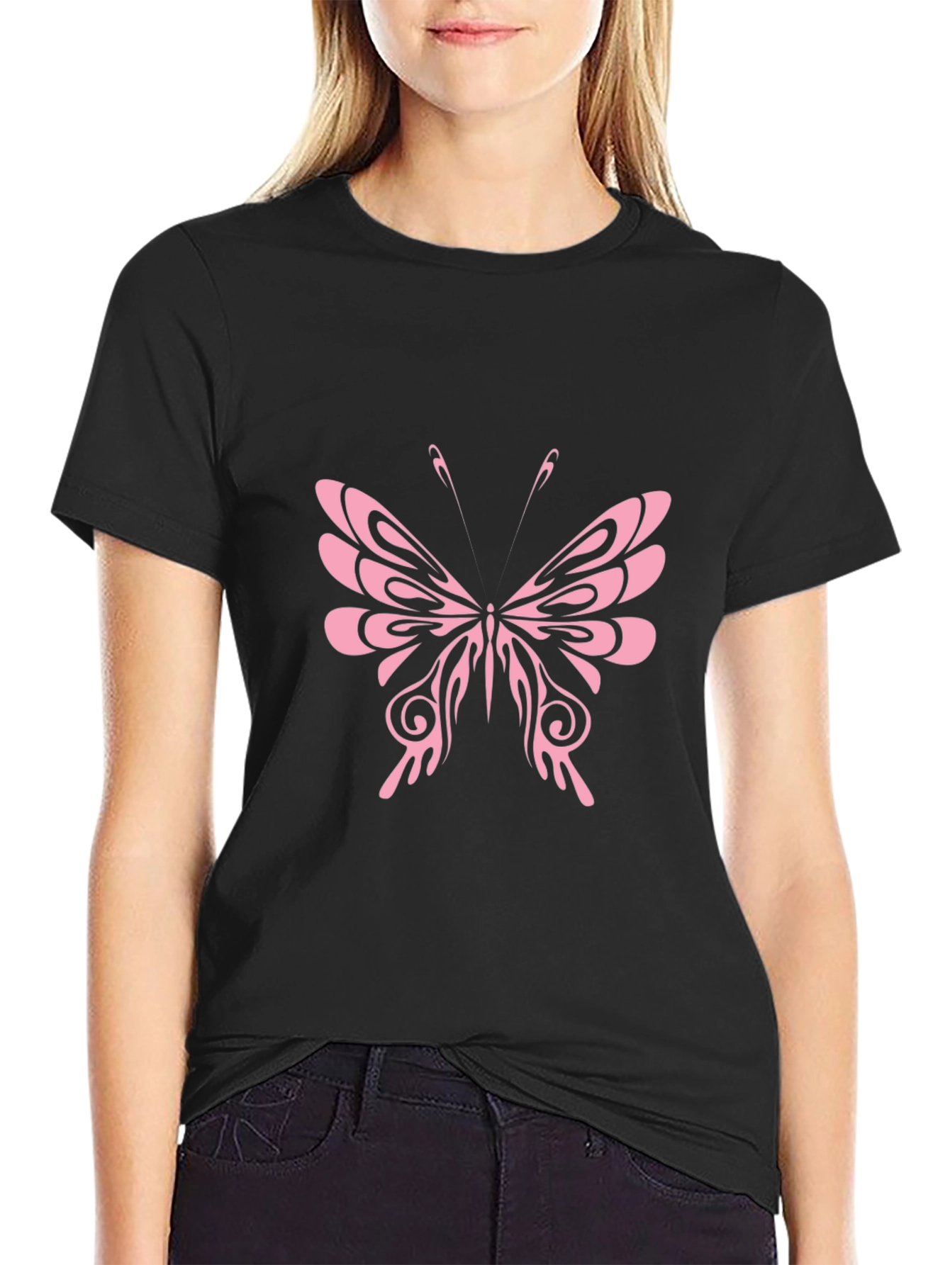 Black Butterfly Graphic Black T-Shirt view 2