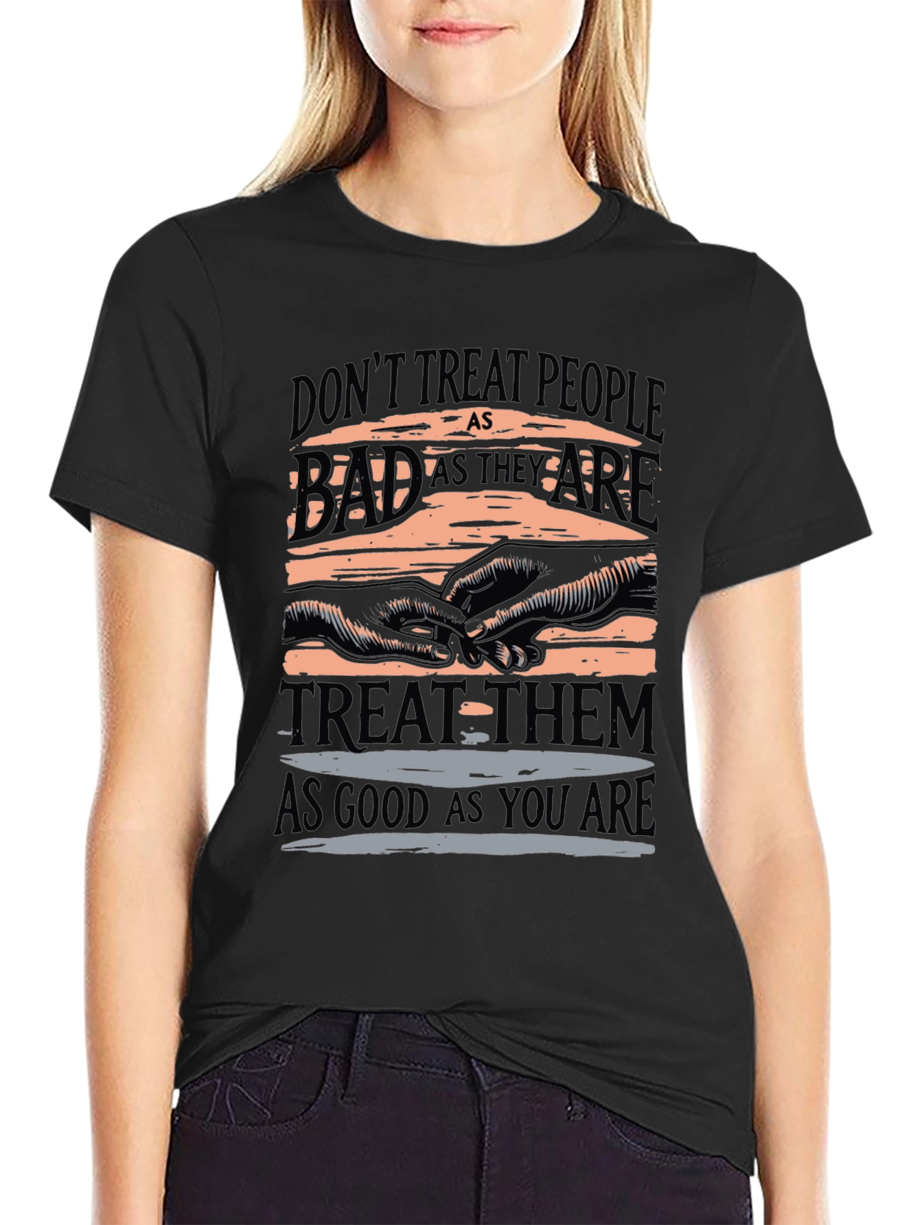 Black Inspirational Graphic T-Shirt - Treat Others Well view 2