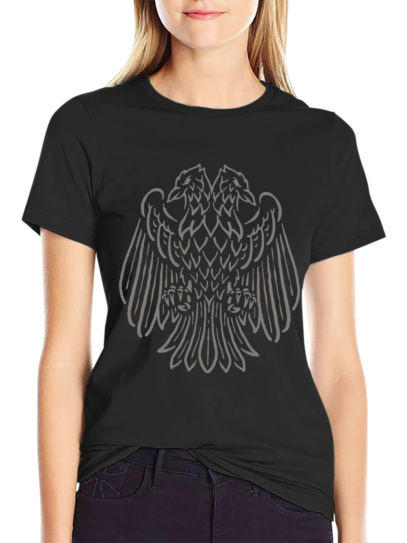 Black Black T-Shirt with Double-Headed Eagle Graphic view 2