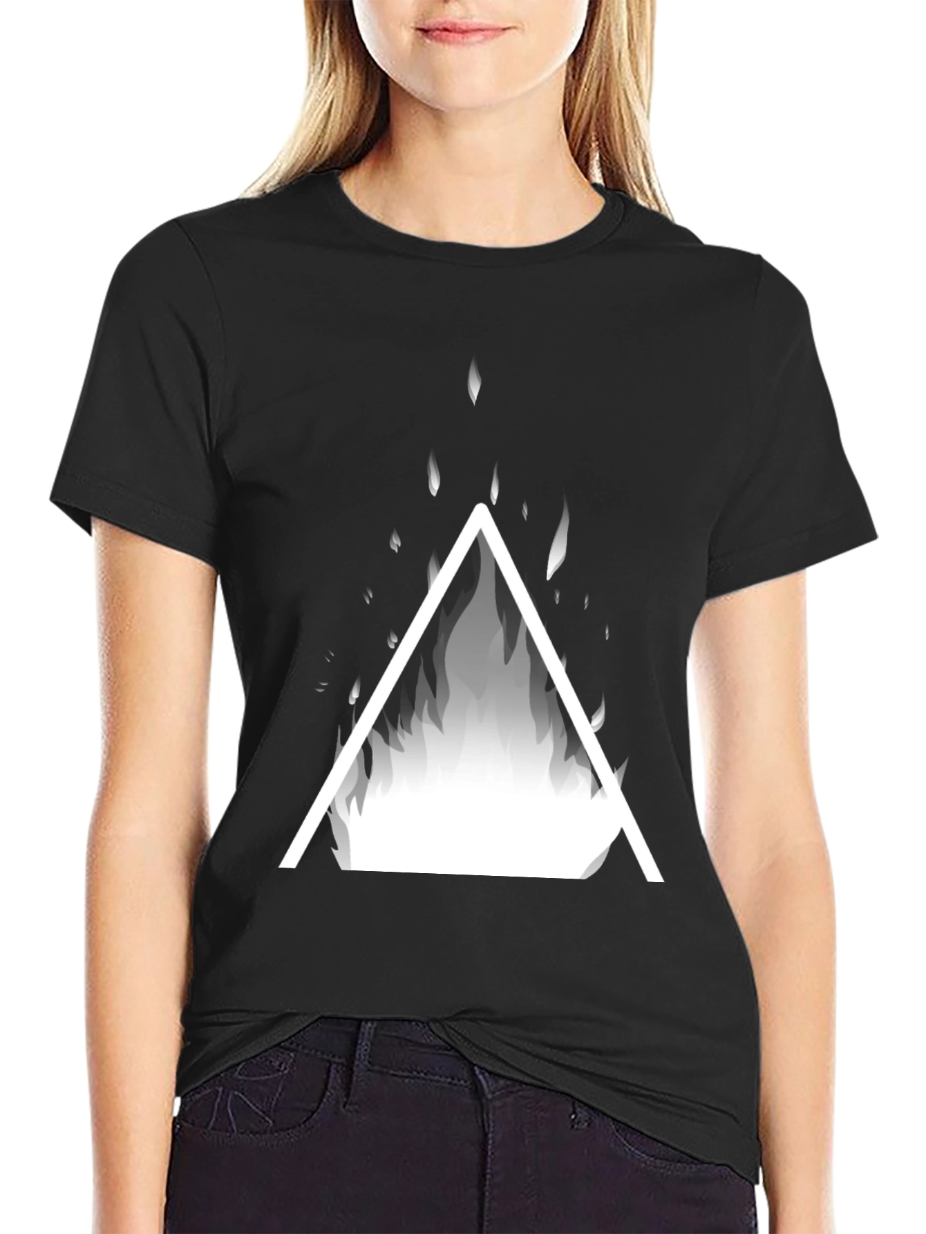 Black Geometric Fire Triangle Graphic Tee view 2