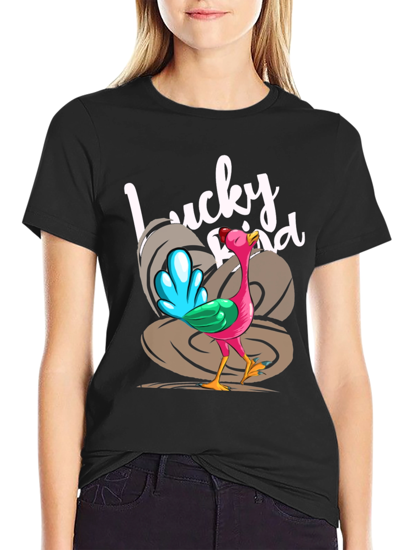 Black Lucky Bird Graphic Tee - Thanksgiving Humor view 2
