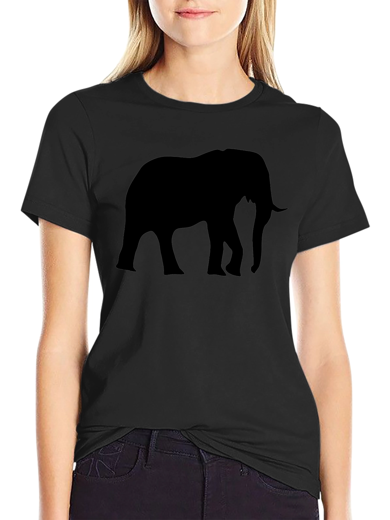 Black Elephant Silhouette Graphic Tee - Black Cotton Blend view 2