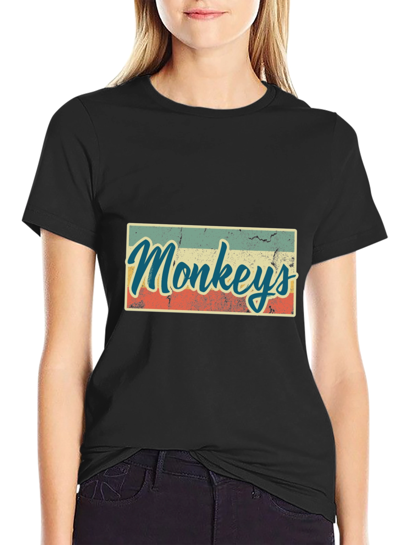 Black Retro Monkeys Graphic Tee - Vintage Style T-Shirt view 2