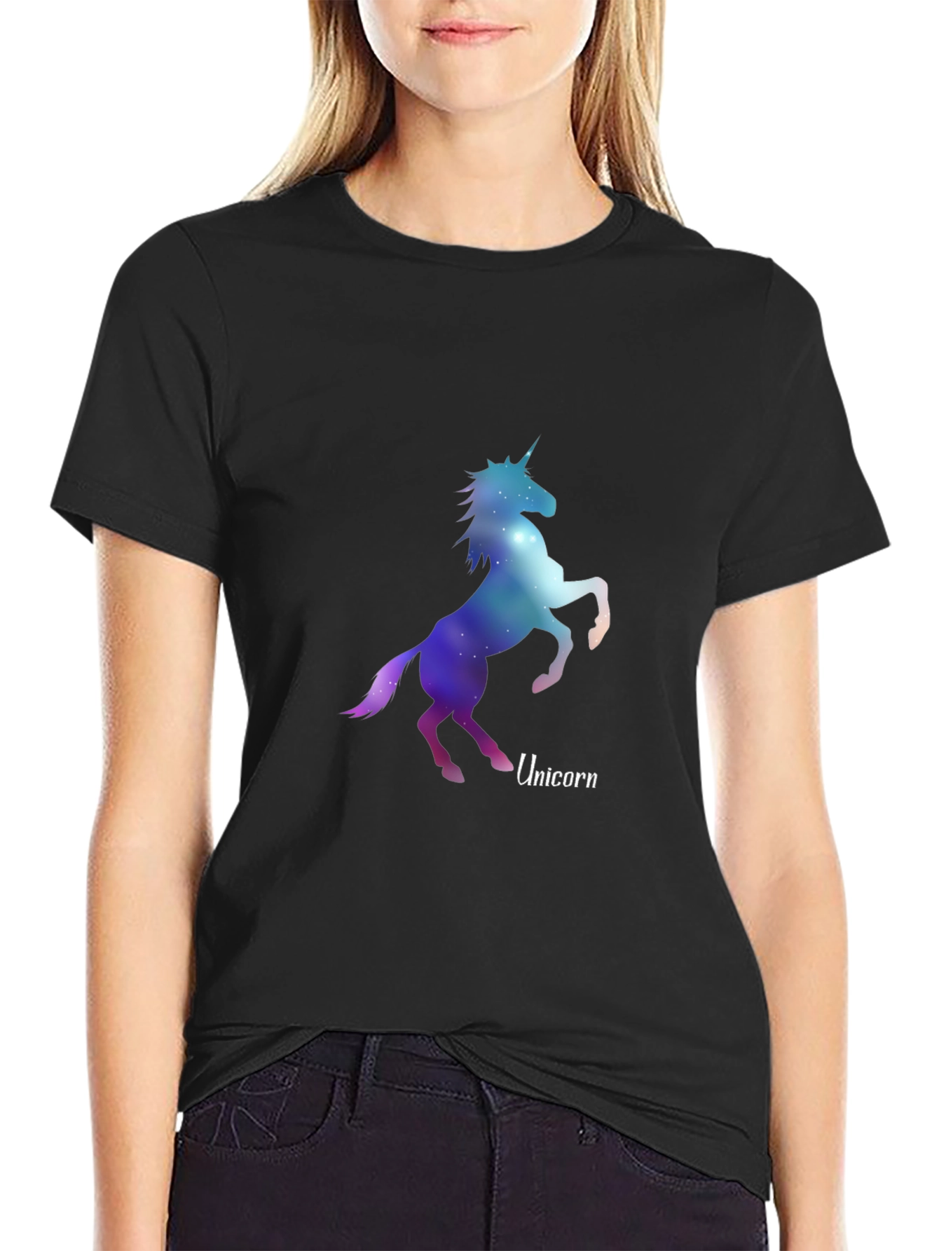 Black Galaxy Unicorn Graphic Tee - Stylish Men's Black T-Shirt view 2