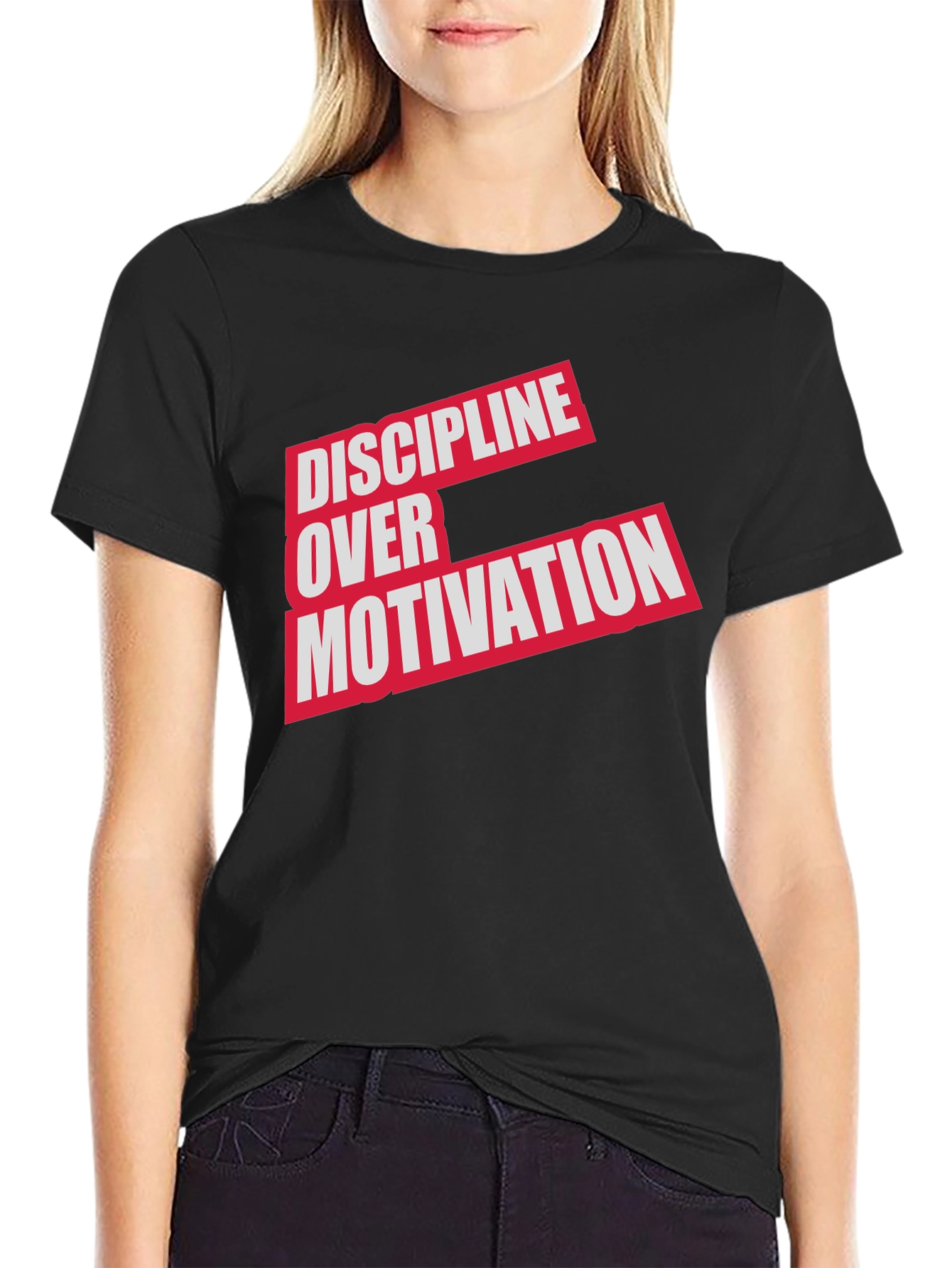 Black Discipline Over Motivation T-Shirt - Black view 2