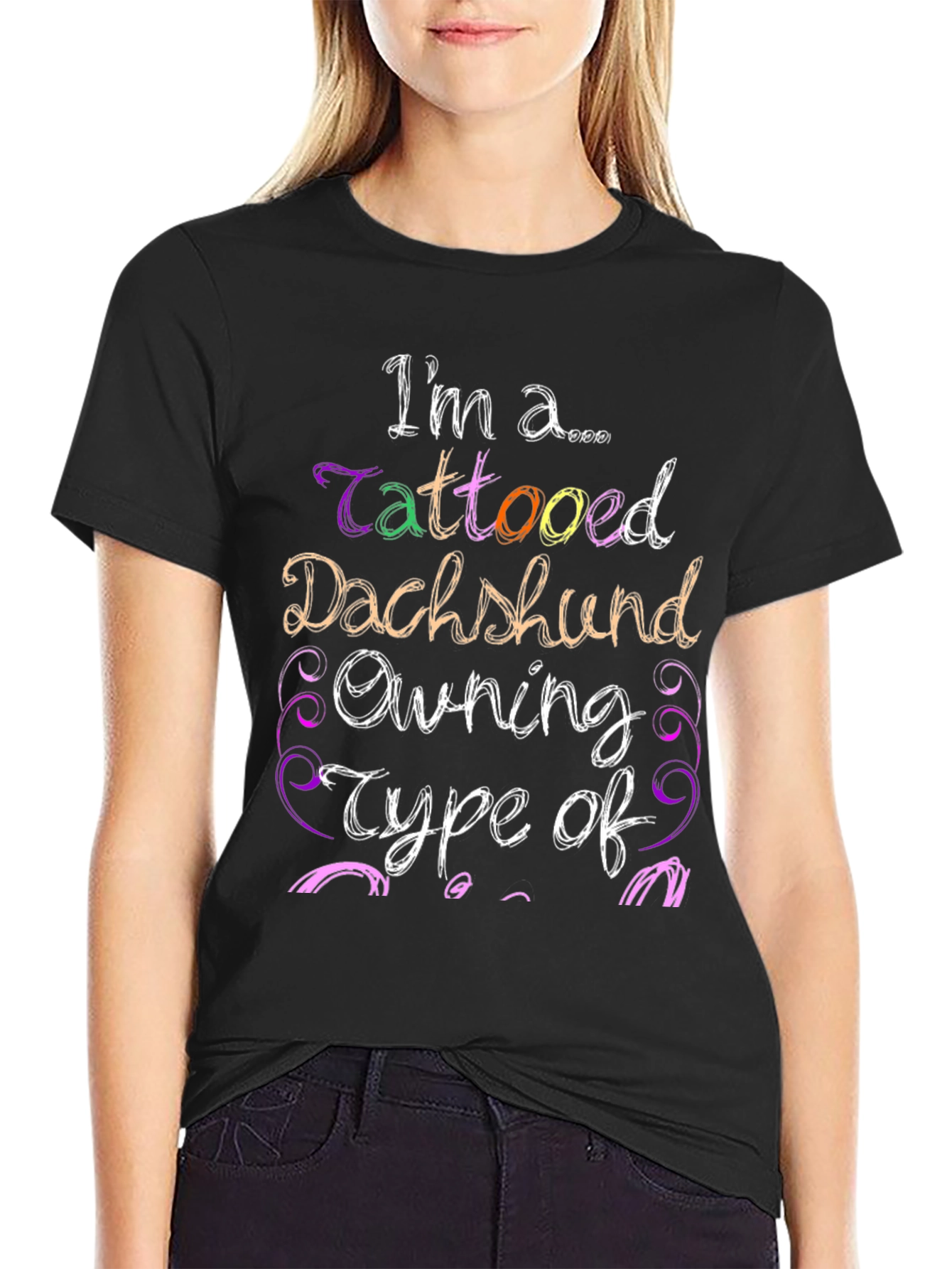Black Tattooed Dachshund Owner Novelty T-Shirt view 2