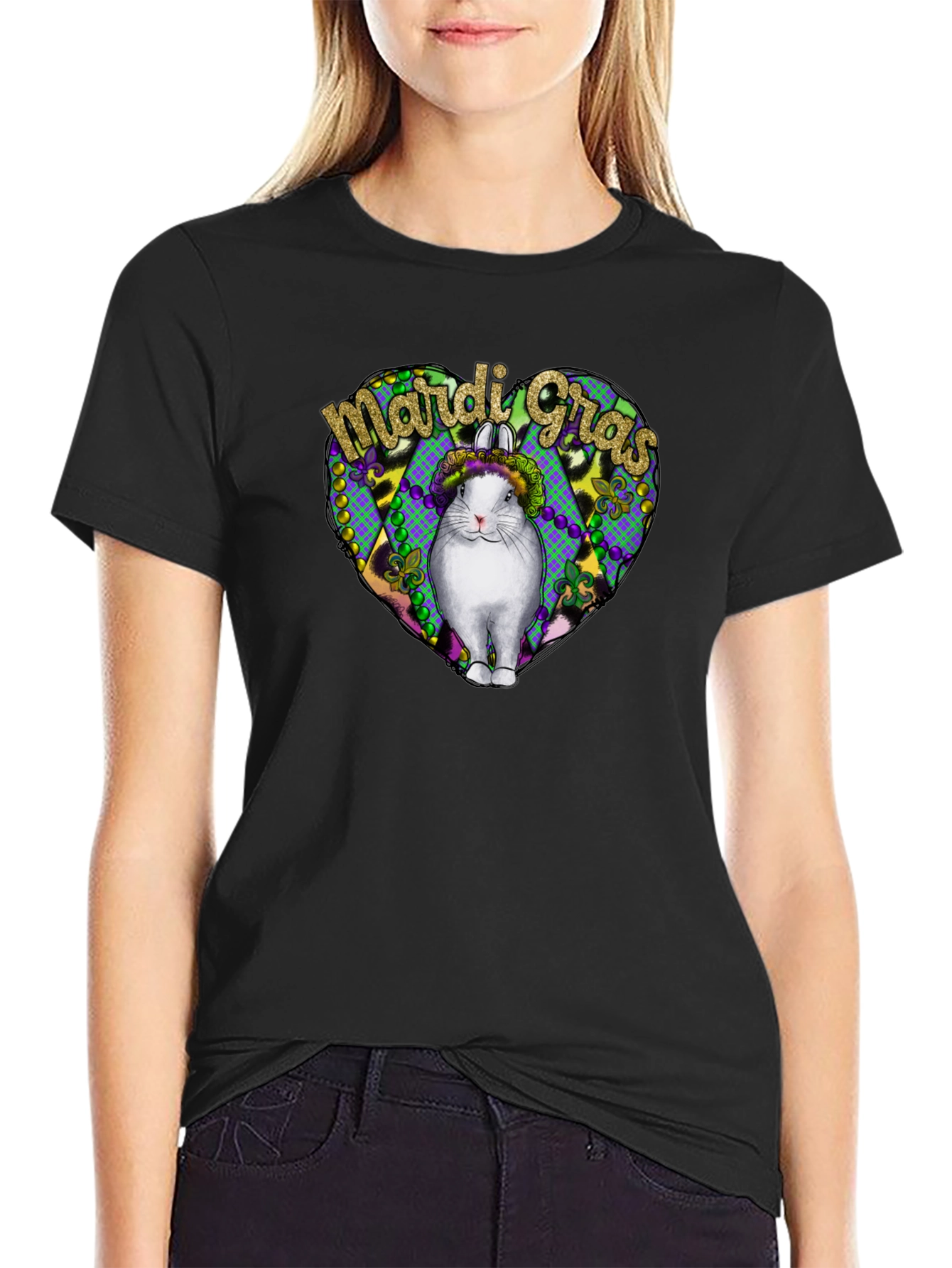 Black Mardi Gras Rabbit Tee - Unisex Graphic T-Shirt view 2