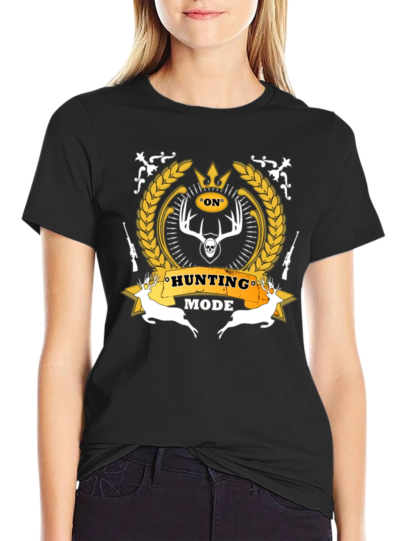 Black Hunting Mode Black Graphic T-Shirt view 2