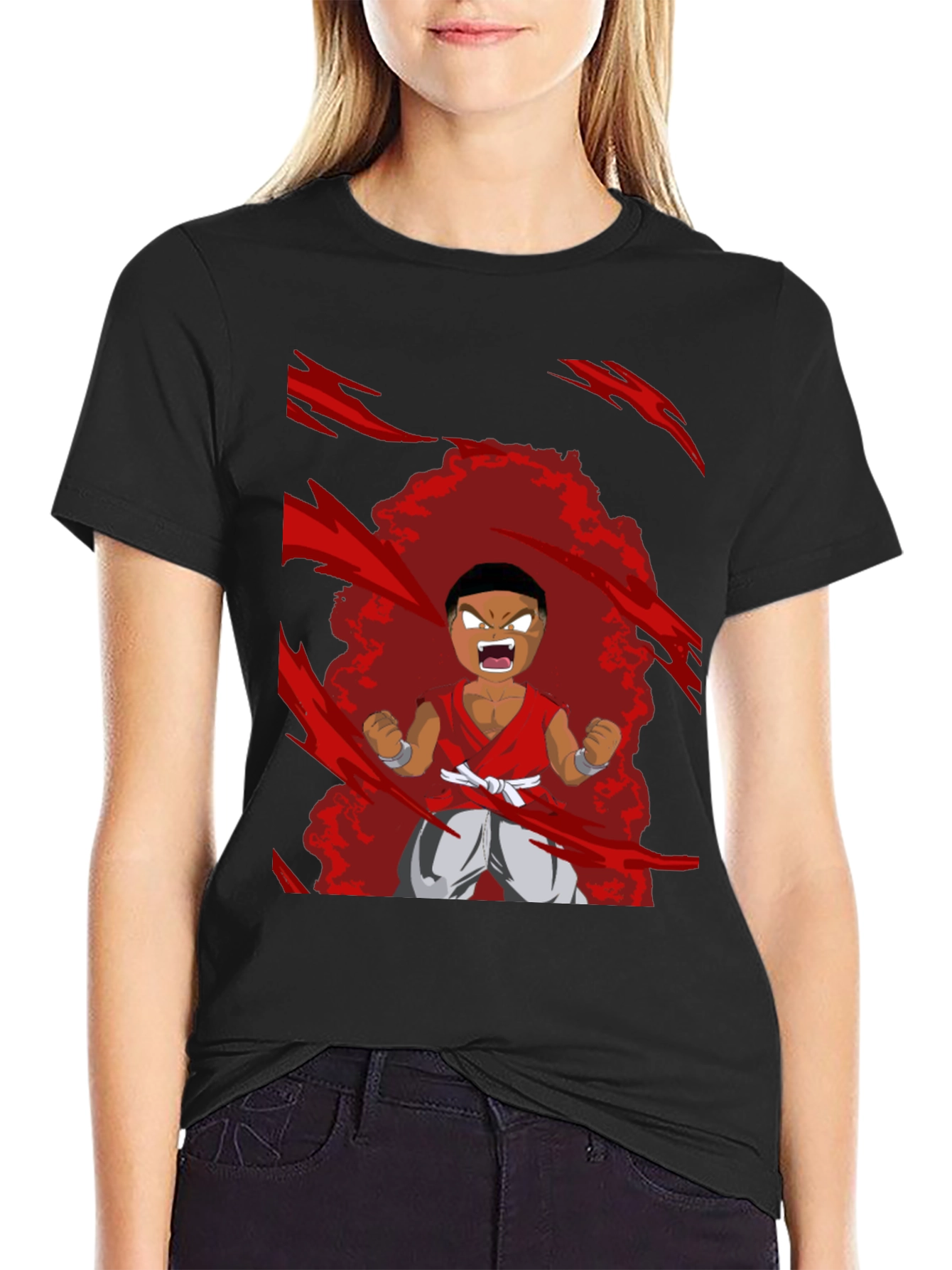 Black Cartoon Character Black T-Shirt view 2